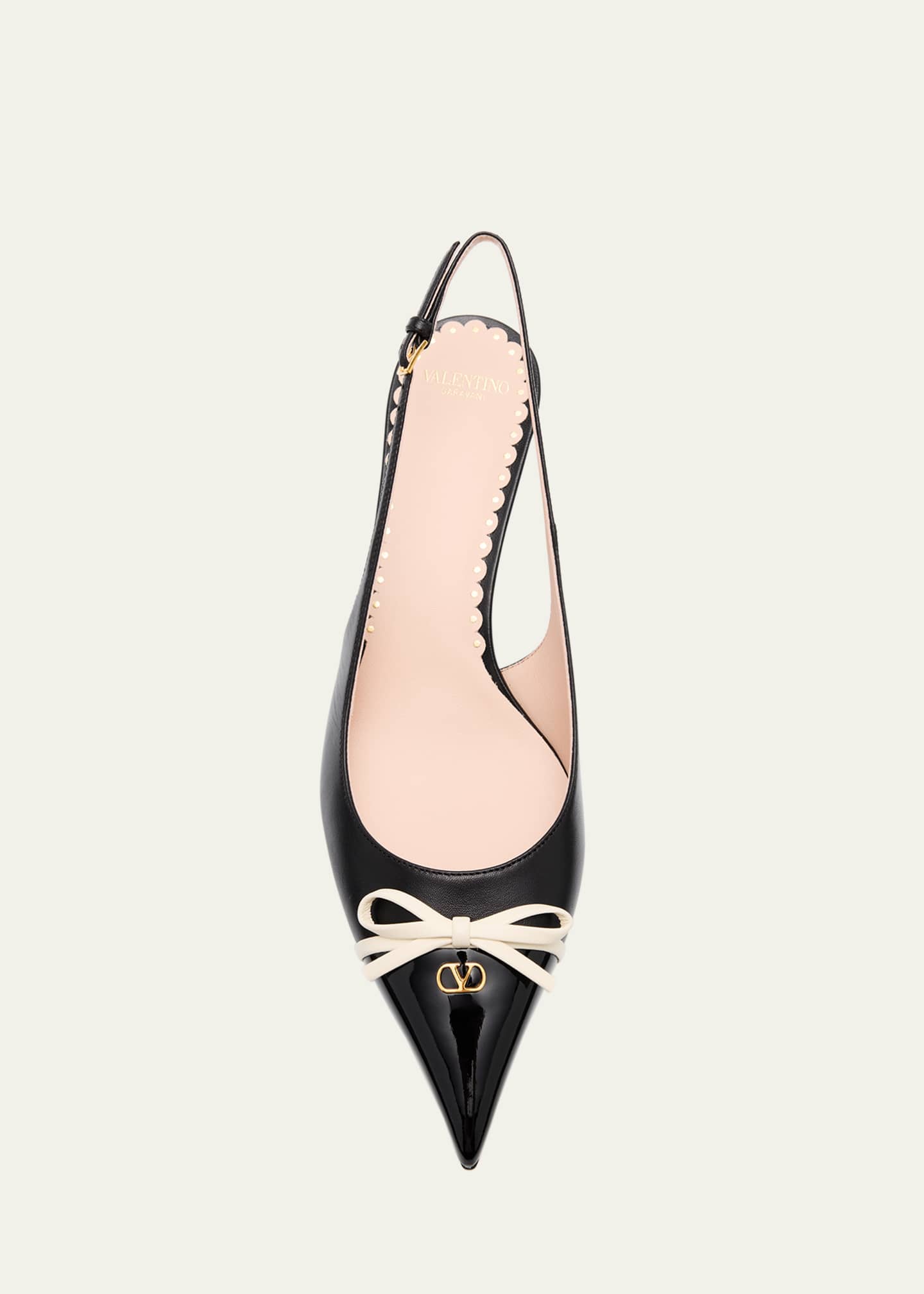 Valentino Garavani Patent Cap-Toe Leather Kitten Slingback Pumps Image 6 of 6