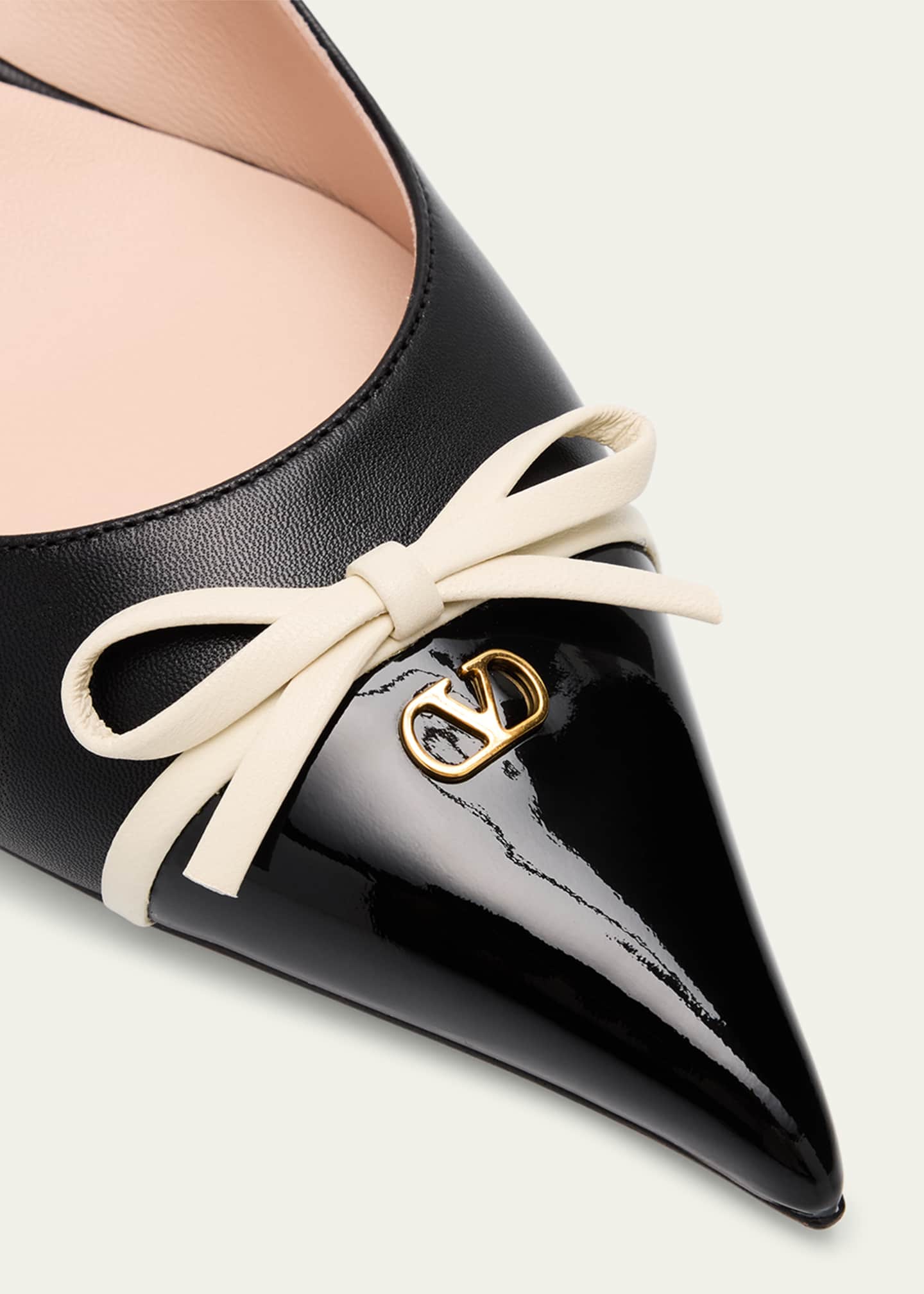 Valentino Garavani Patent Cap-Toe Leather Kitten Slingback Pumps Image 5 of 6