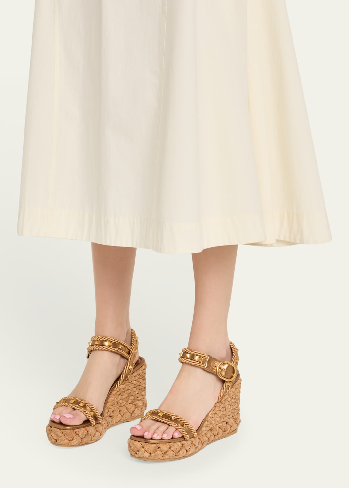 Valentino Garavani Rockstud Metallic Wedge Espadrille Sandals Image 2 of 6