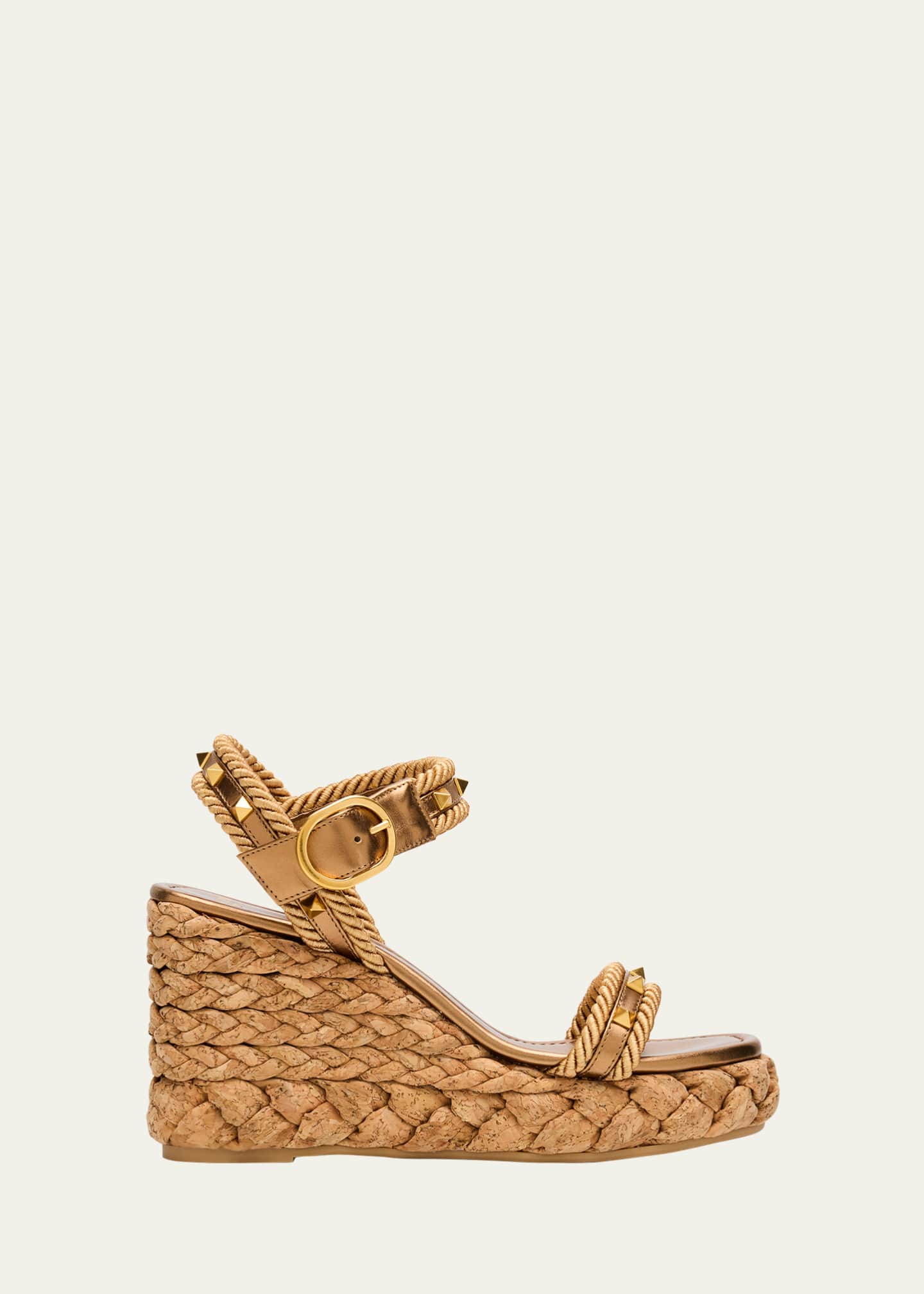 Valentino Garavani Rockstud Metallic Wedge Espadrille Sandals Image 1 of 6