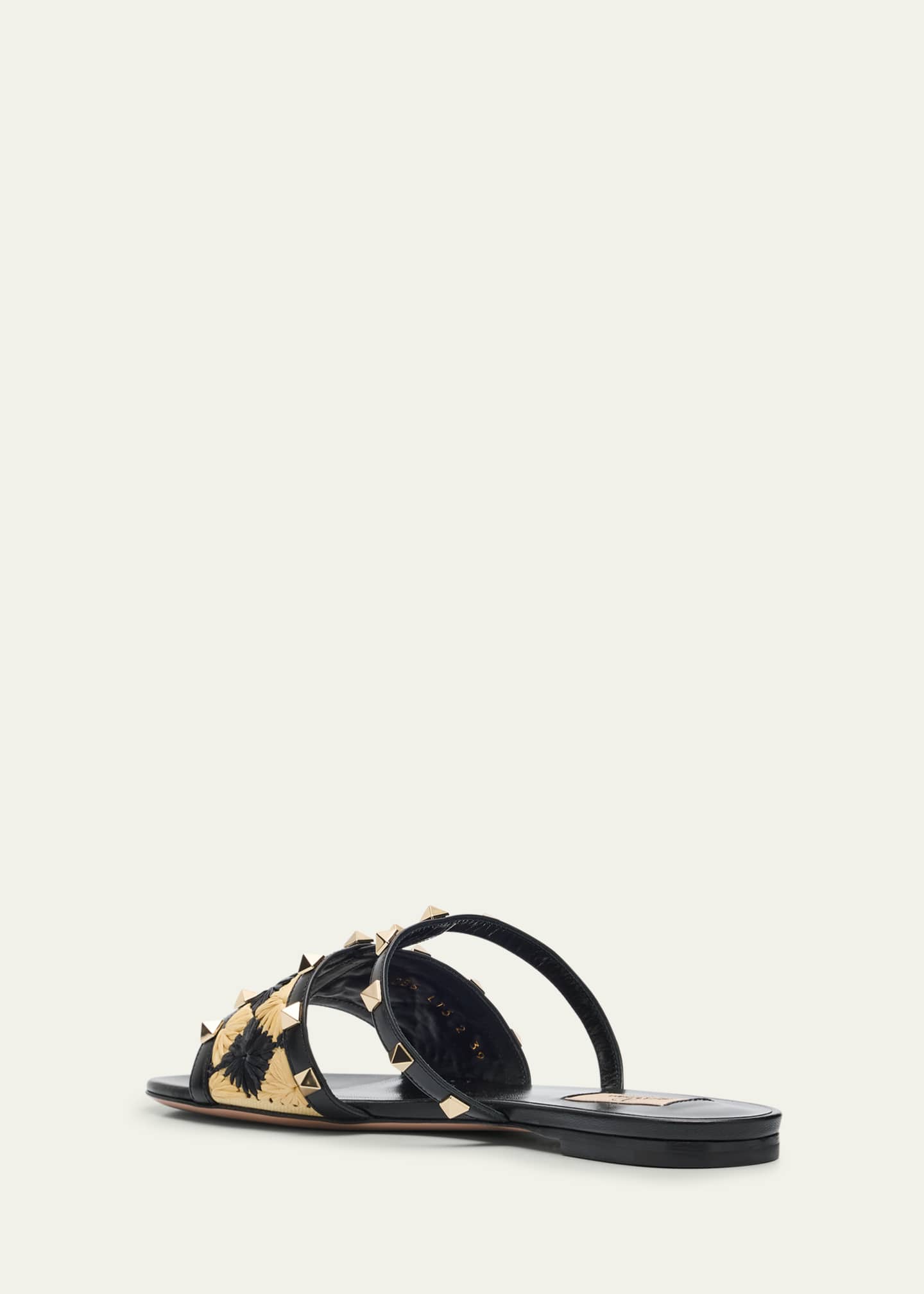 Valentino Garavani Rockstud Raffia Flat Slide Sandals Image 4 of 6