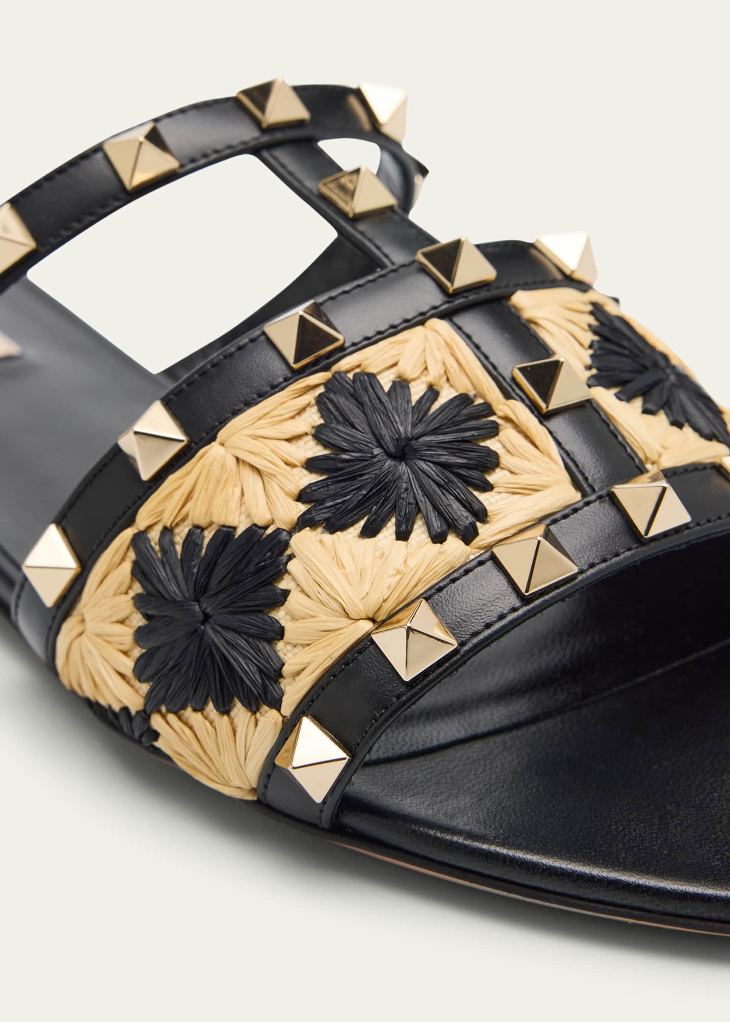 Valentino Garavani Rockstud Raffia Flat Slide Sandals Image 5 of 6