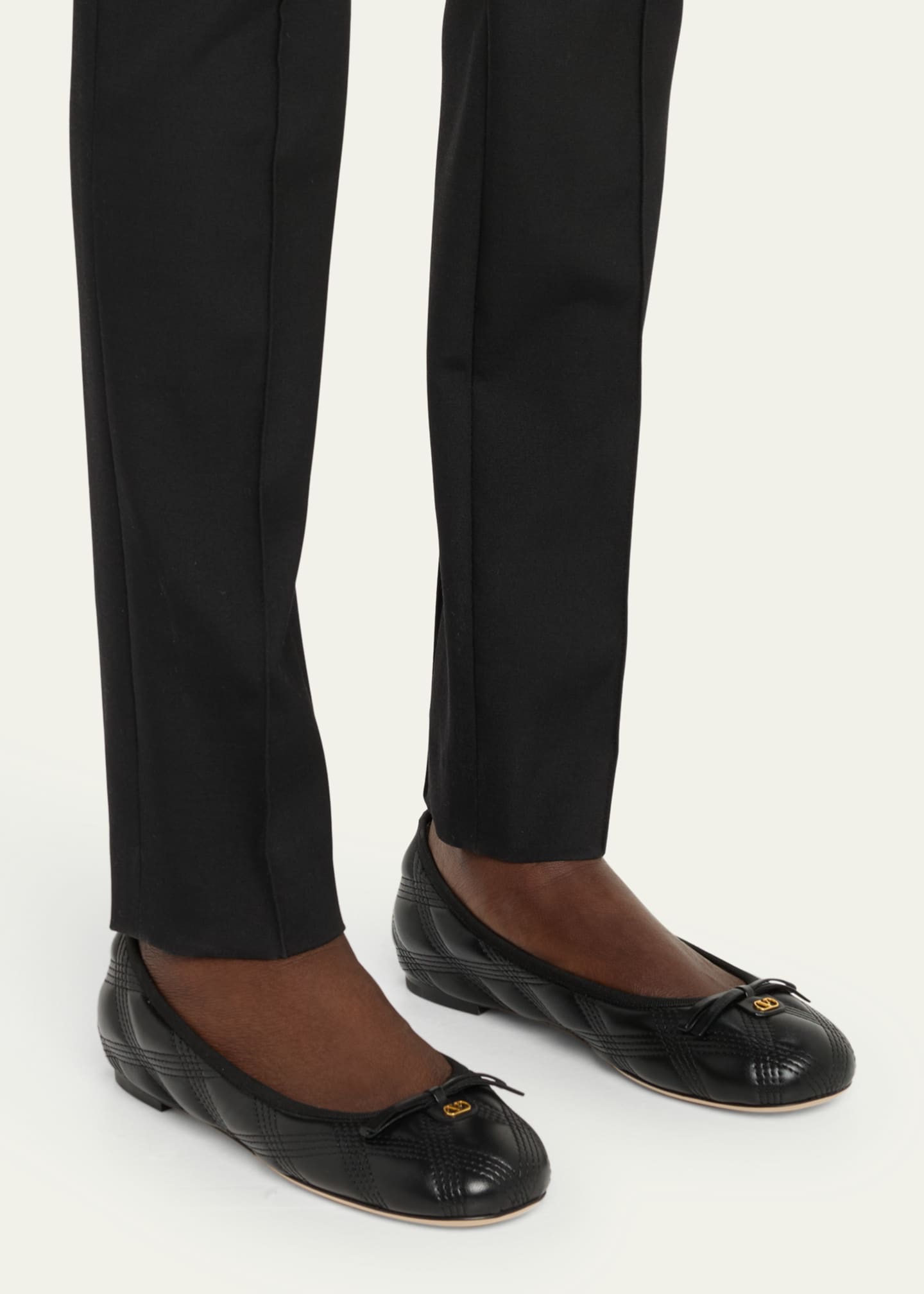 Valentino Garavani Quilted Leather Bow Ballerina Flats Image 2 of 6