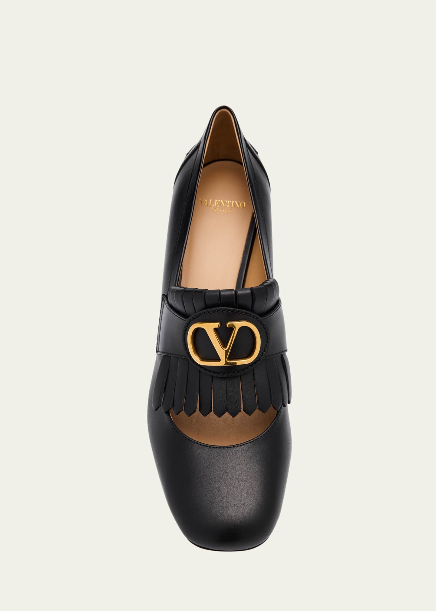Valentino Garavani Calfskin Fringe VLogo Loafer Pumps Image 6 of 6