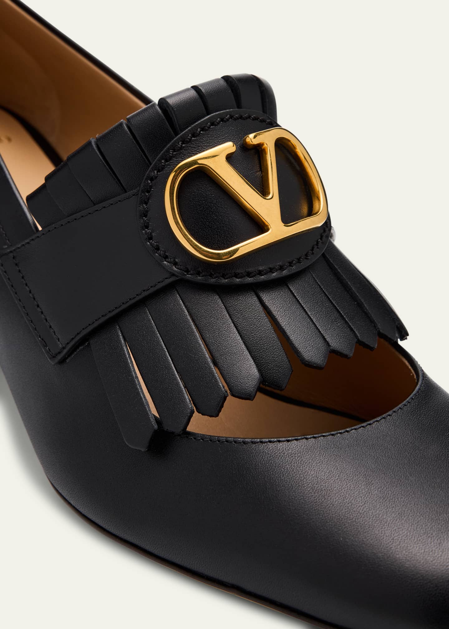 Valentino Garavani Calfskin Fringe VLogo Loafer Pumps Image 5 of 6