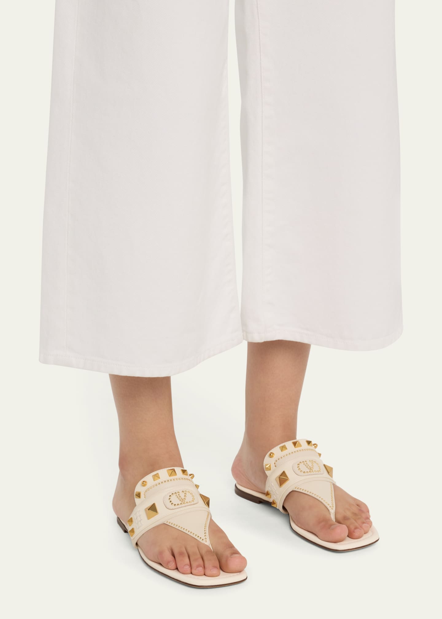 Valentino Garavani Rockstud Leather Flat Slide Thong Sandals Image 2 of 6