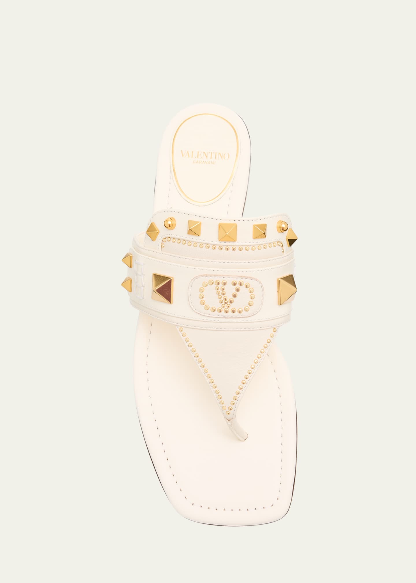 Valentino Garavani Rockstud Leather Flat Slide Thong Sandals Image 6 of 6