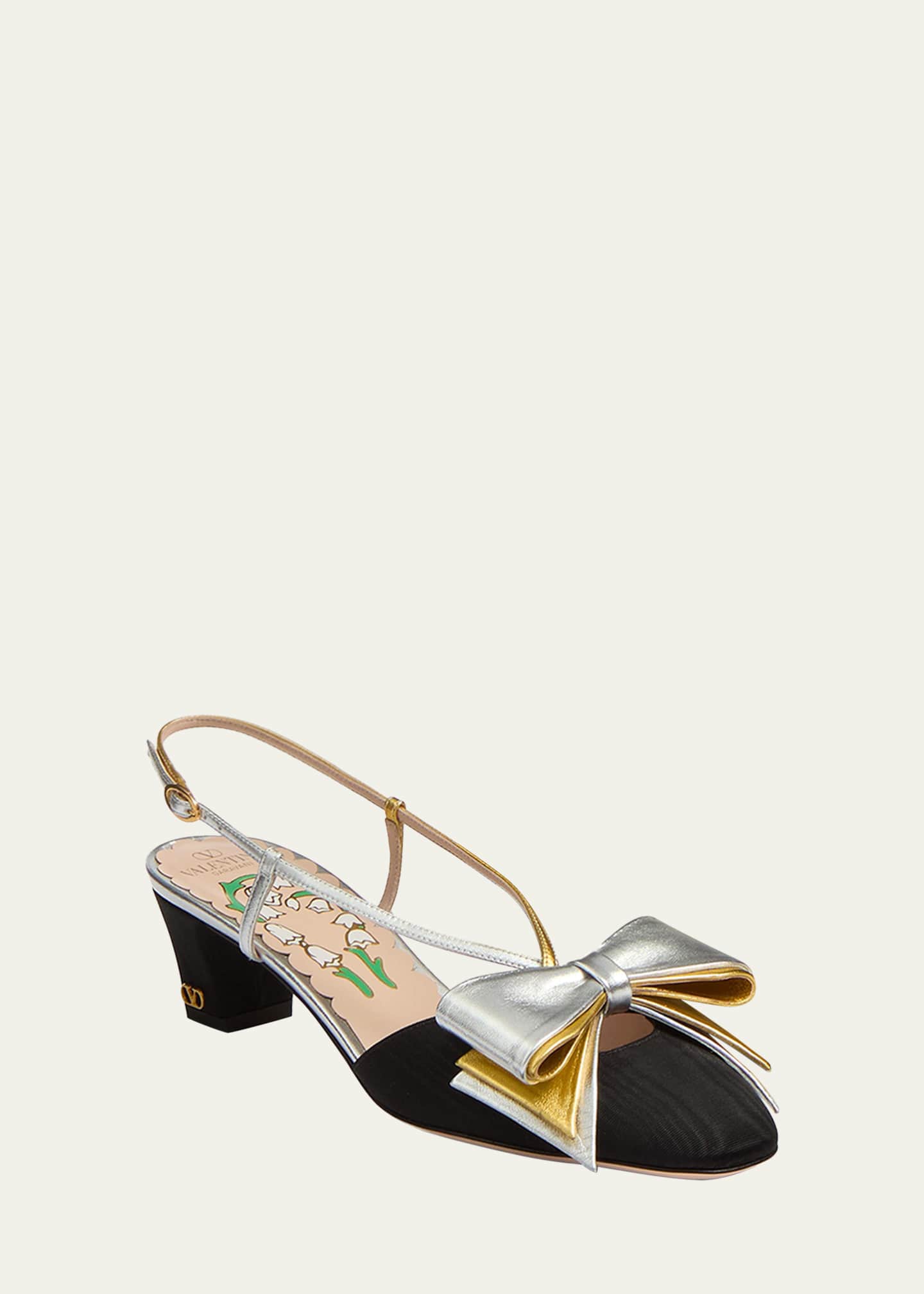 Valentino Garavani Bowow Moire 45MM Slingback Pumps Image 3 of 6