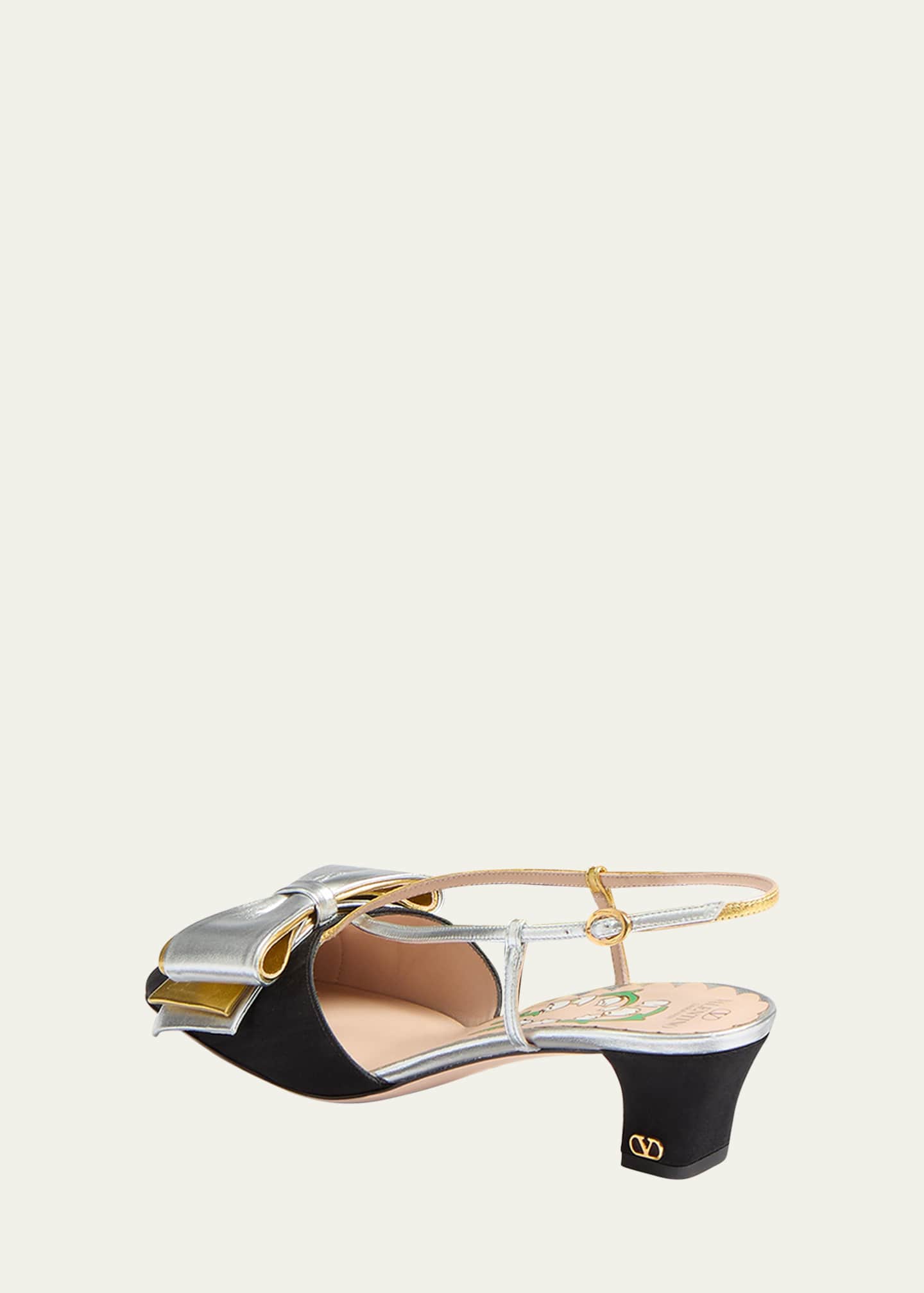 Valentino Garavani Bowow Moire 45MM Slingback Pumps Image 4 of 6