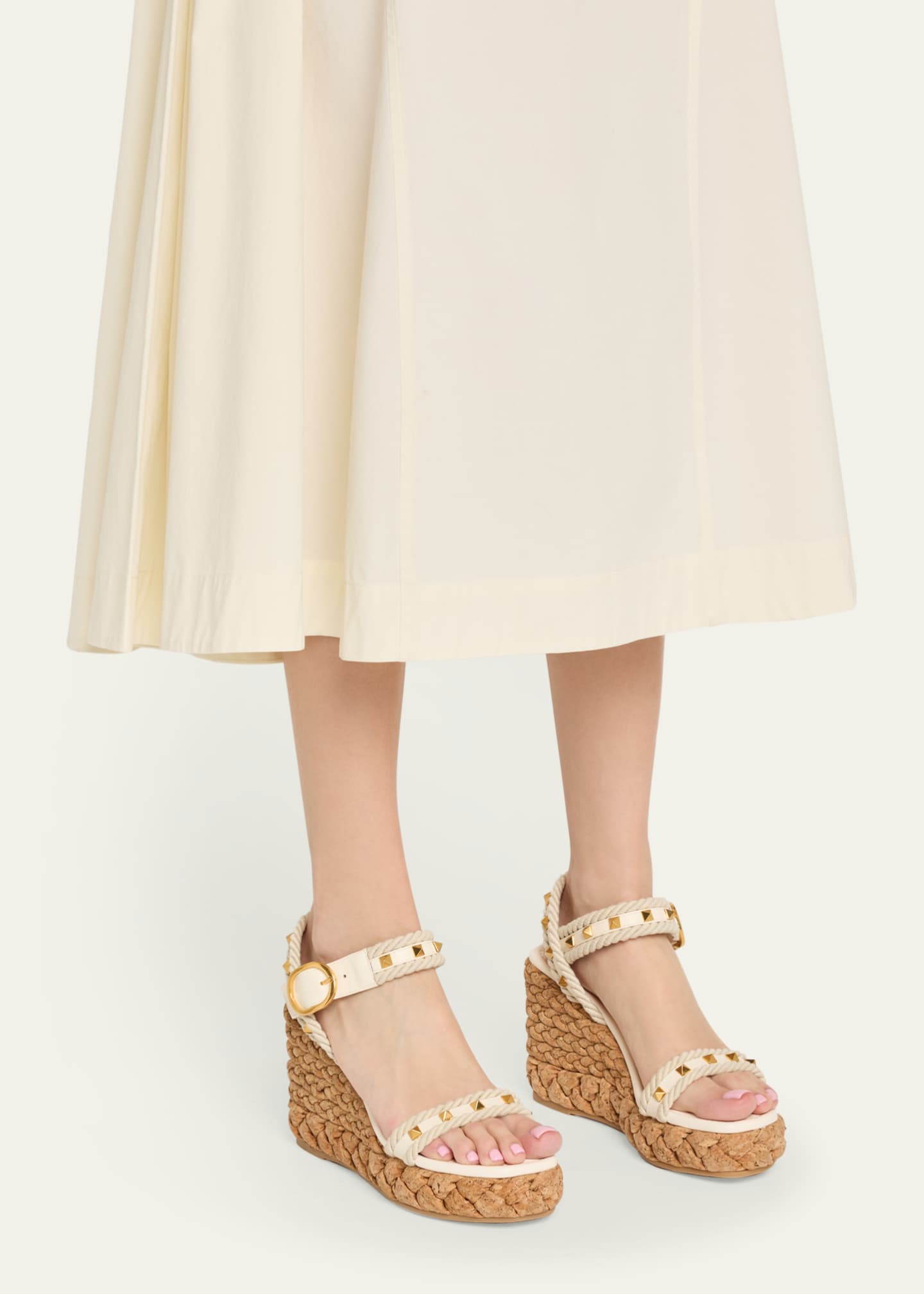Valentino Garavani Rockstud Leather Wedge Espadrille Sandals Image 2 of 6
