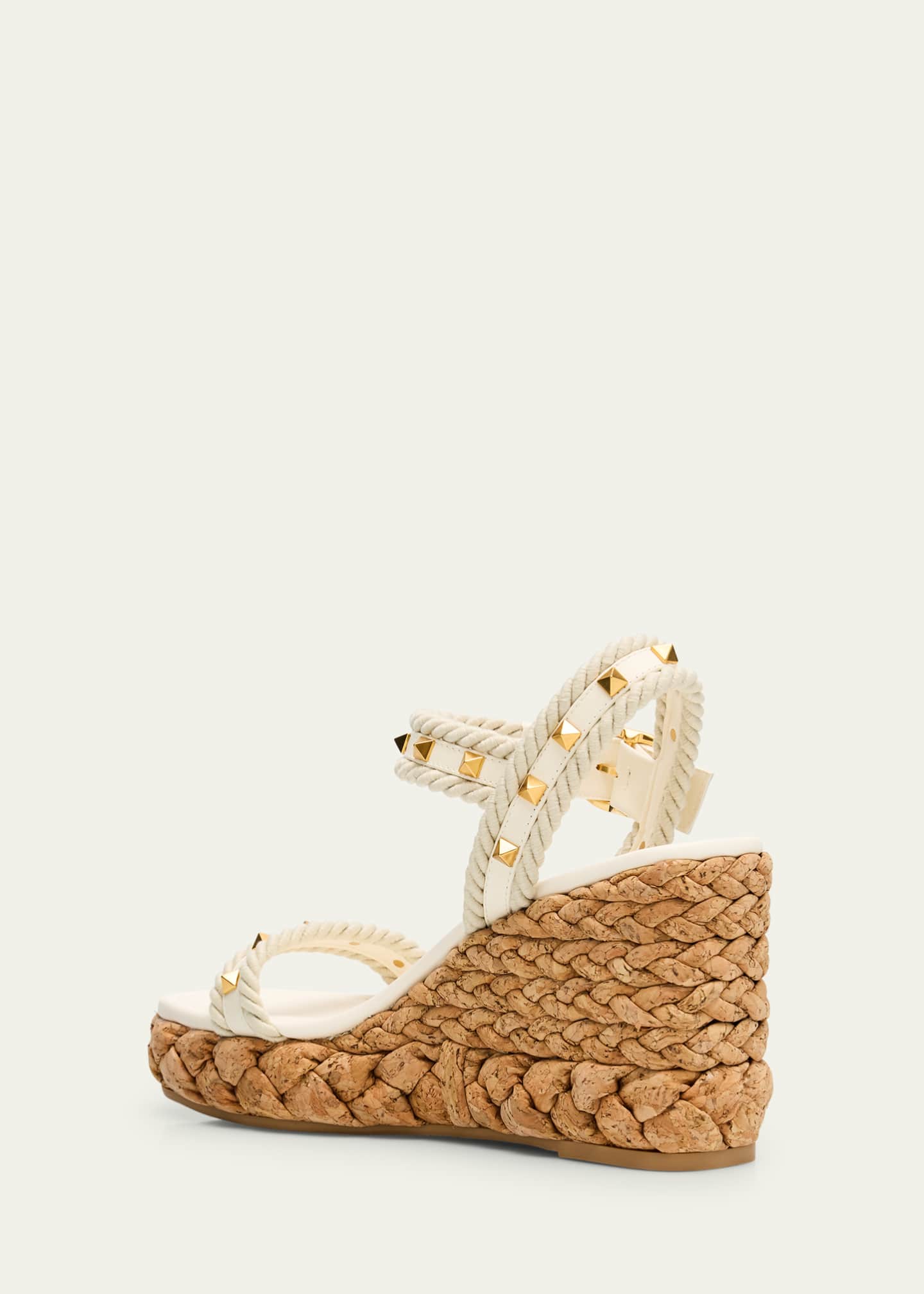 Valentino Garavani Rockstud Leather Wedge Espadrille Sandals Image 4 of 6
