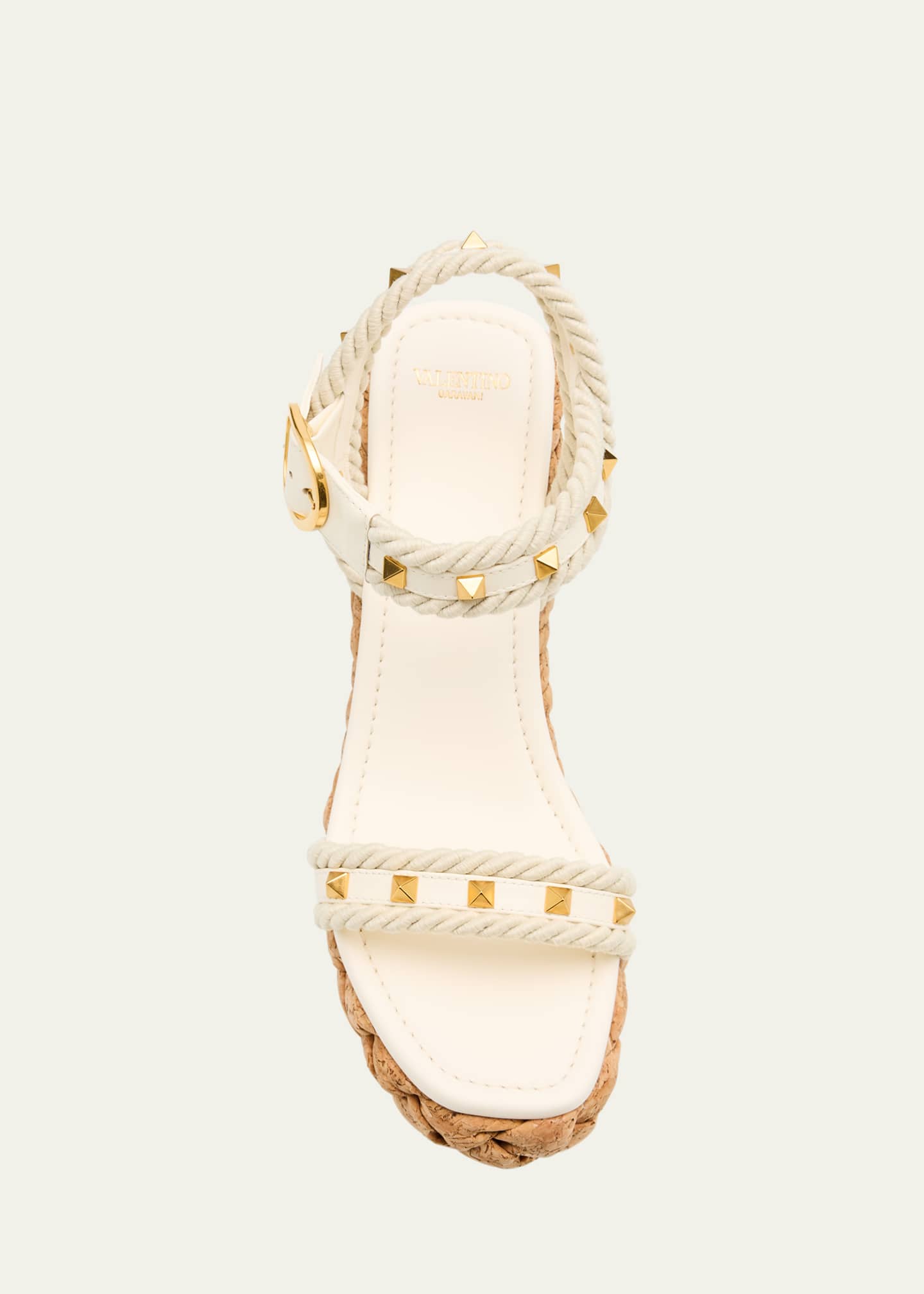 Valentino Garavani Rockstud Leather Wedge Espadrille Sandals Image 6 of 6