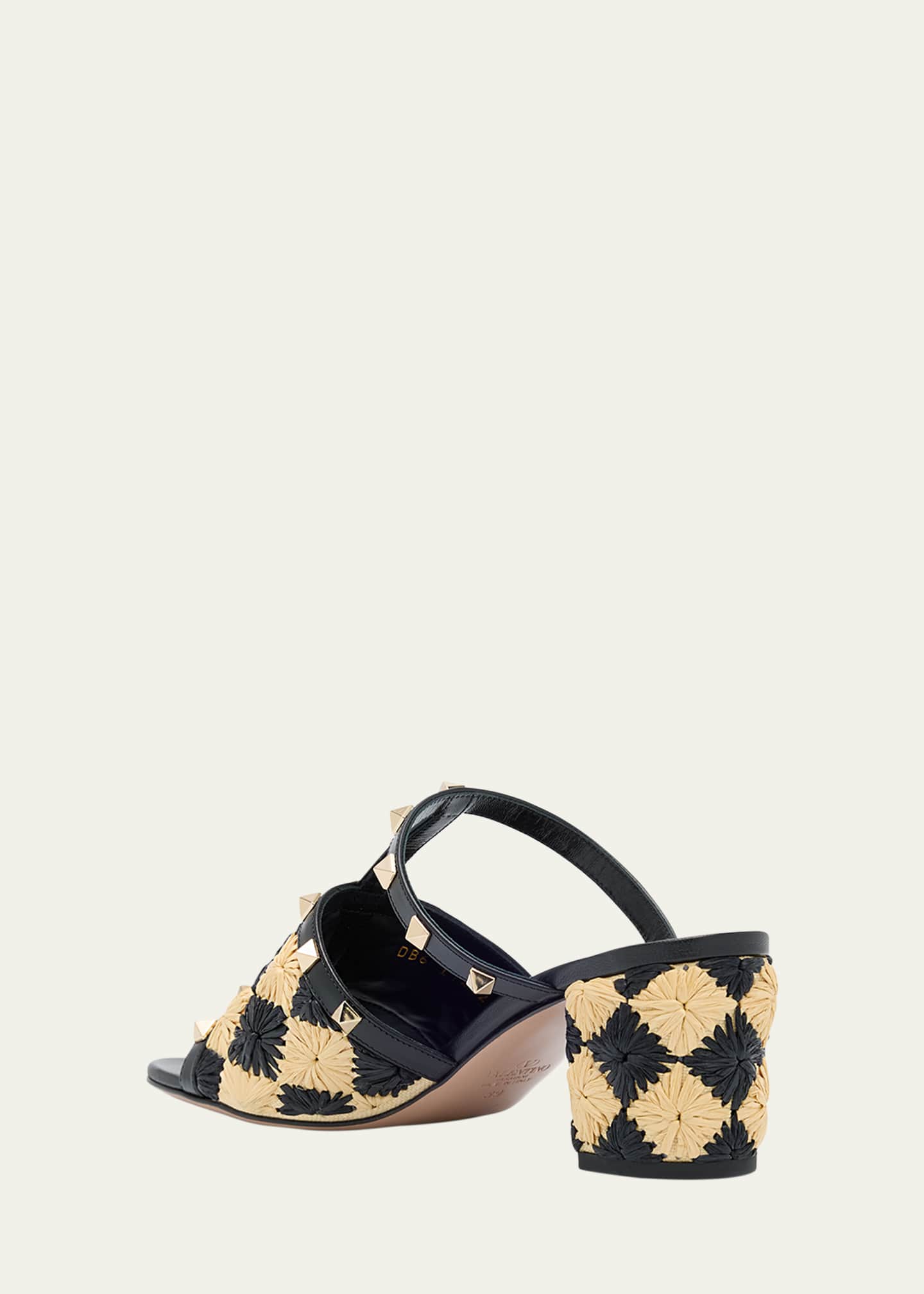 Valentino Garavani Rockstud Raffia T-Strap Slide Sandals Image 3 of 5