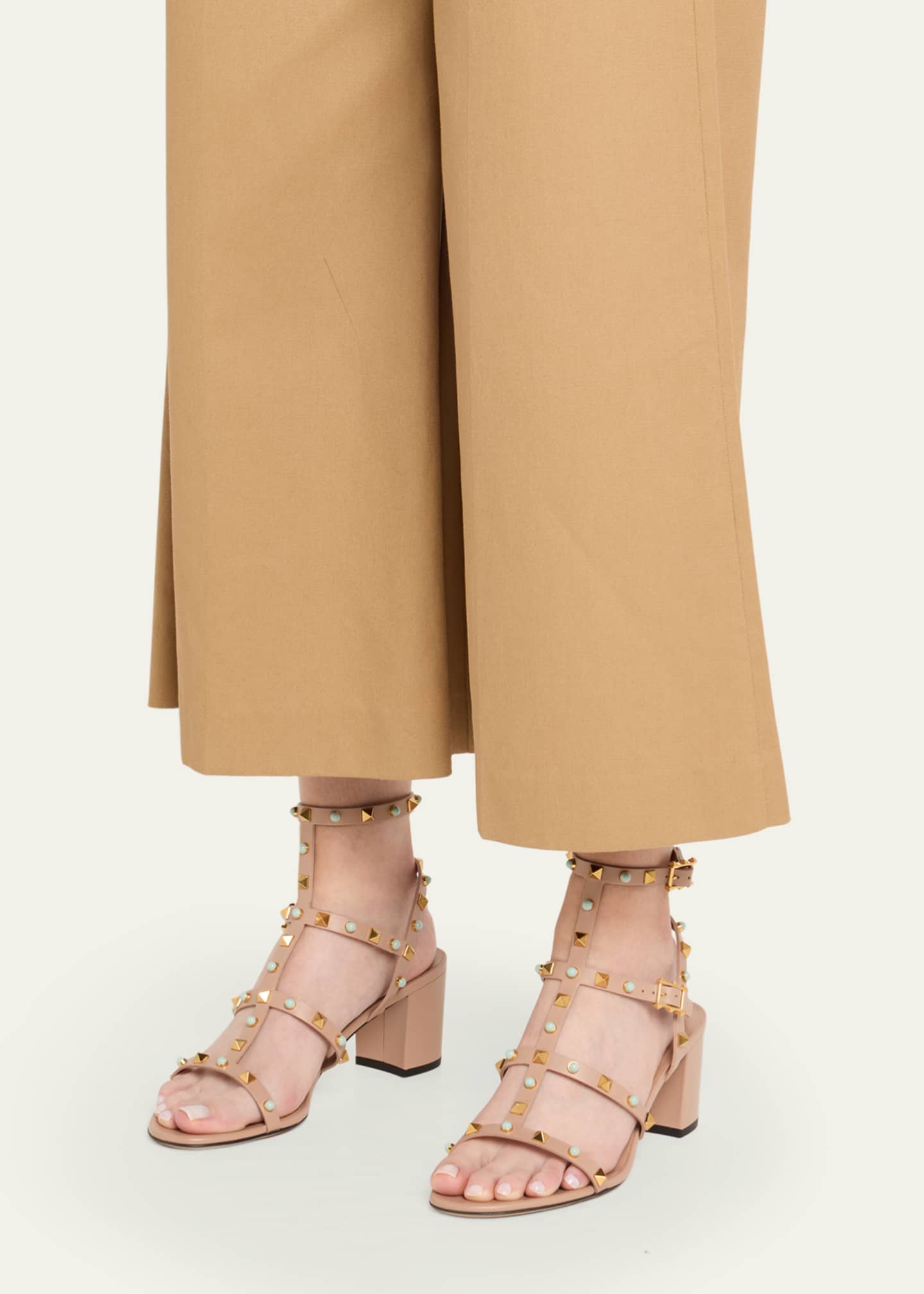 Valentino Garavani Rockstud Caged Ankle-Strap Leather Sandals Image 2 of 6