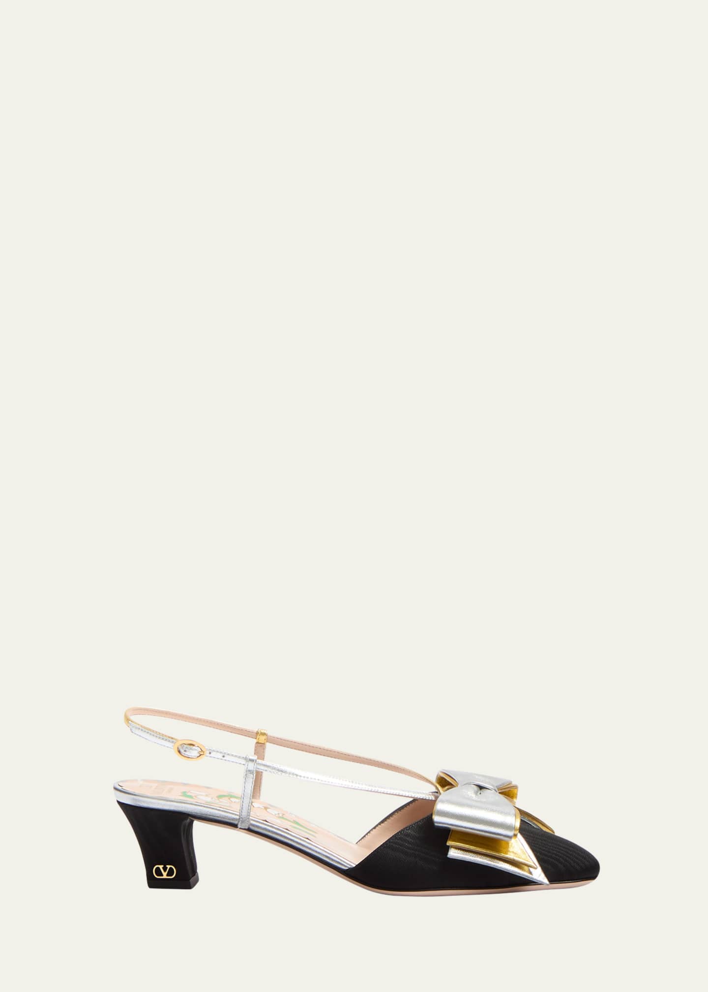 Valentino Garavani Bowow Moire Colorblock Slingback Pumps