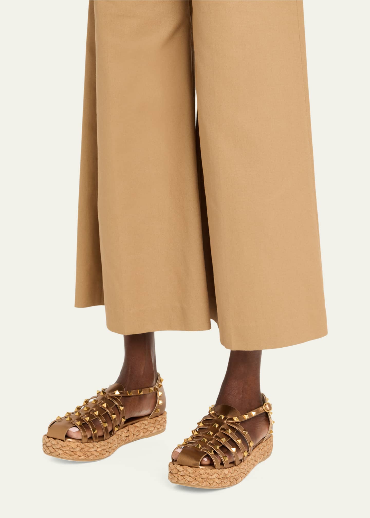 Valentino Garavani Rockstud Metallic Espadrille Fisherman Sandals Image 2 of 6