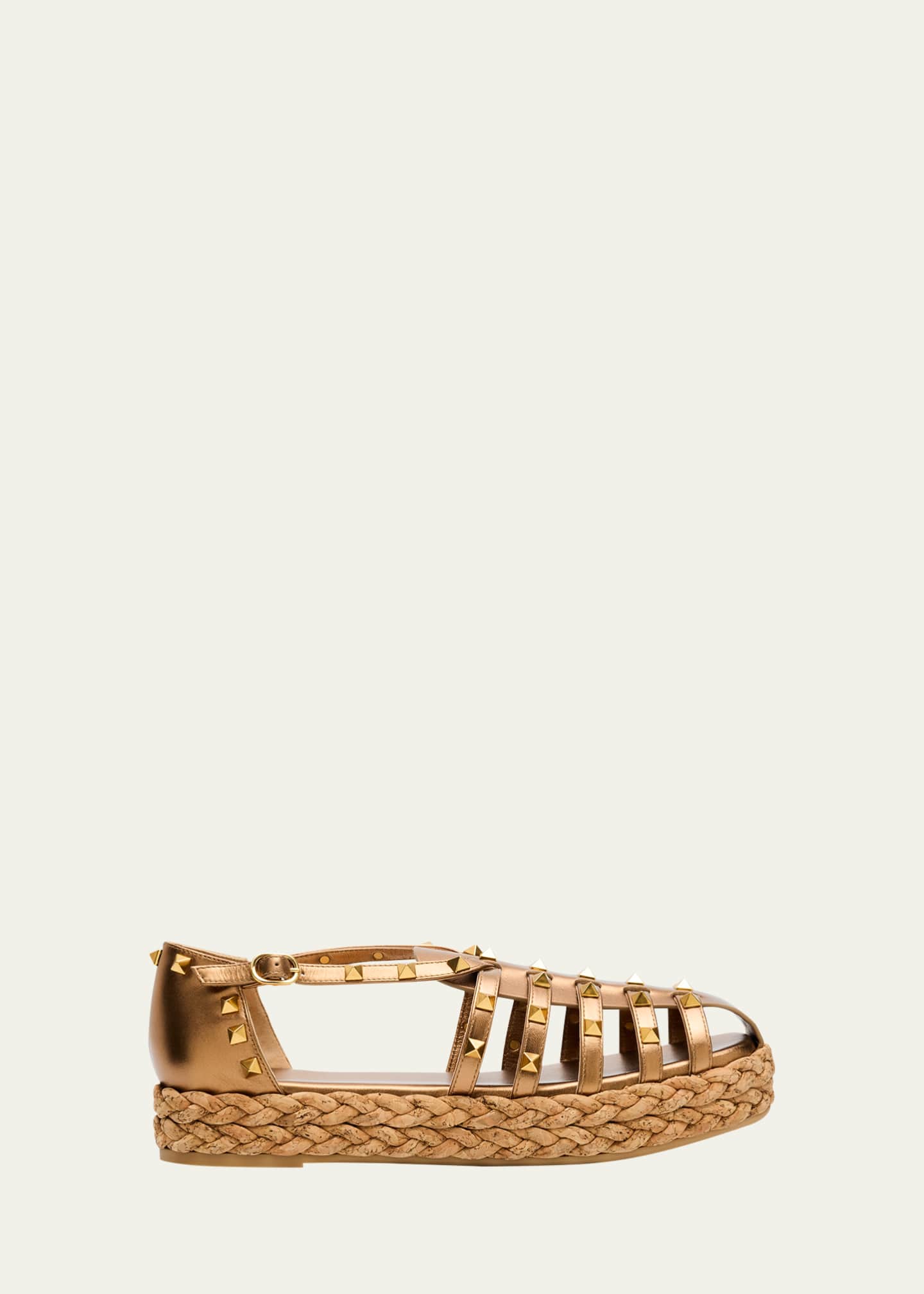 Valentino Garavani Rockstud Metallic Espadrille Fisherman Sandals Image 1 of 6