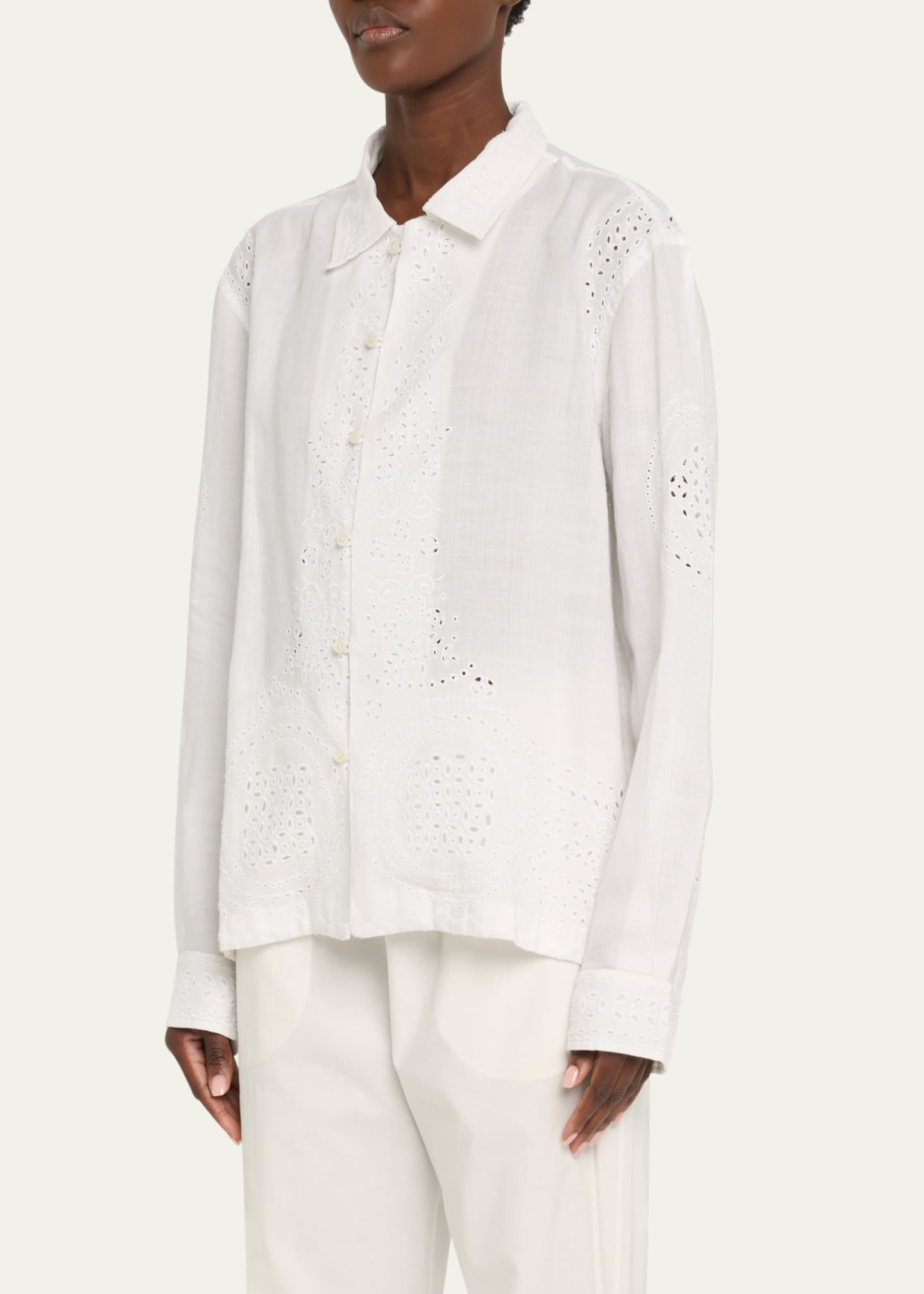 Bode Belvoir Lace Linen Shirt Image 4 of 5