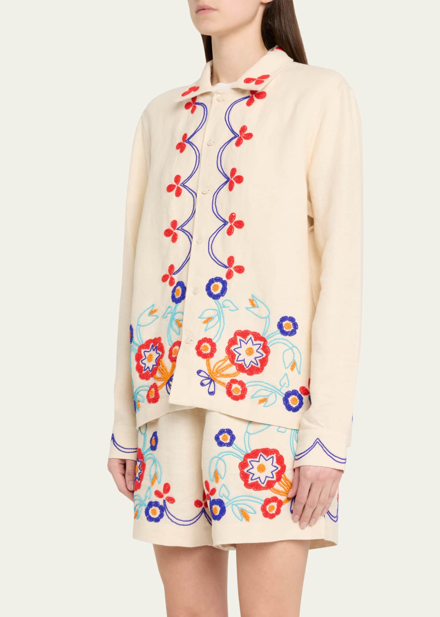 Bode Beaded Garden Party Linen Shirt Image 4 of 5