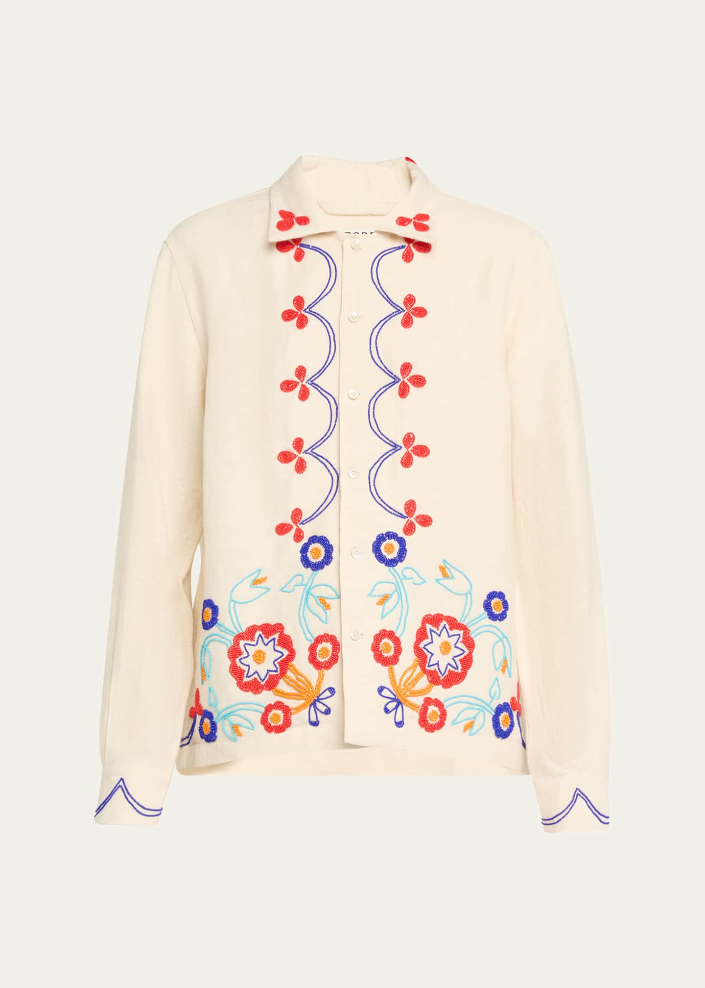 Bode Beaded Garden Party Linen Shirt Image 1 of 5
