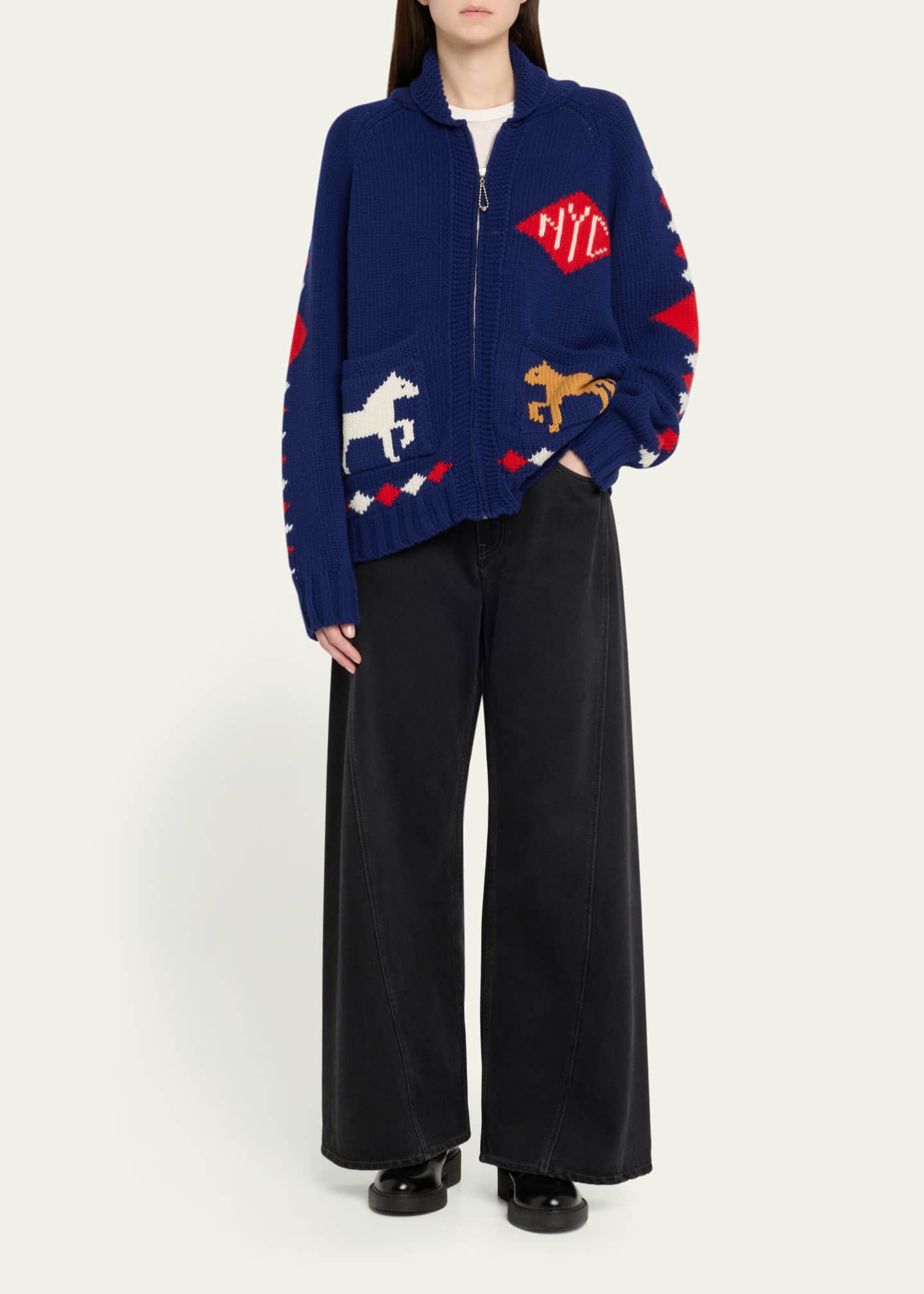Bode Diamond Corral Horse Merino Wool Cardigan Image 2 of 5