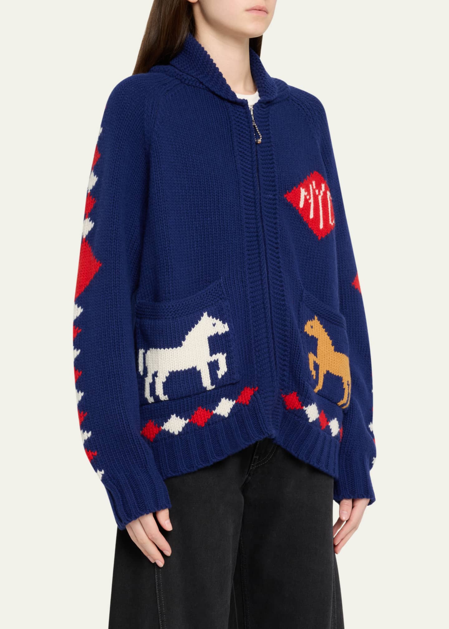 Bode Diamond Corral Horse Merino Wool Cardigan Image 4 of 5