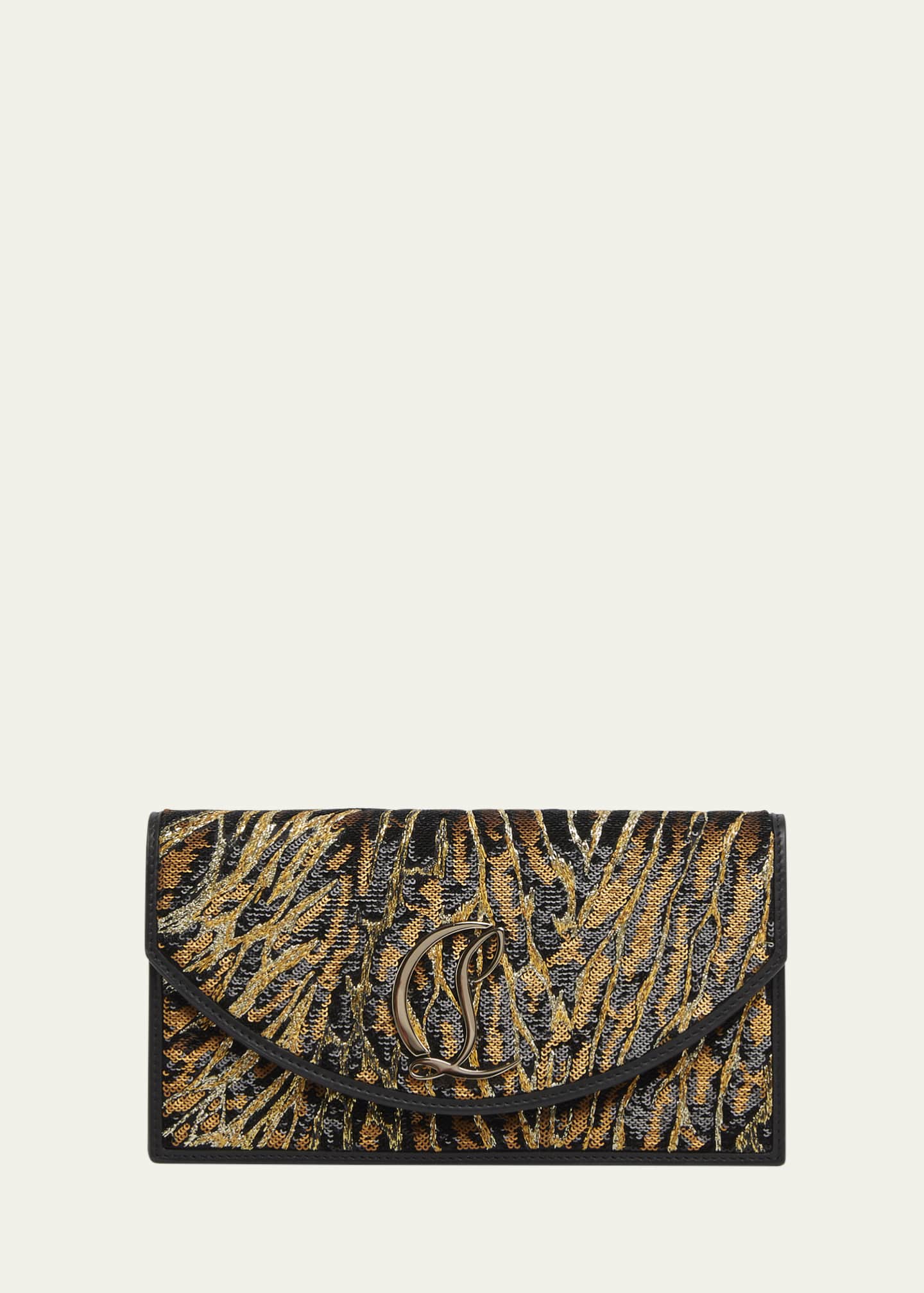 Christian Louboutin Loubin54 Ocelot Sequined Satin Clutch Bag Image 1 of 3