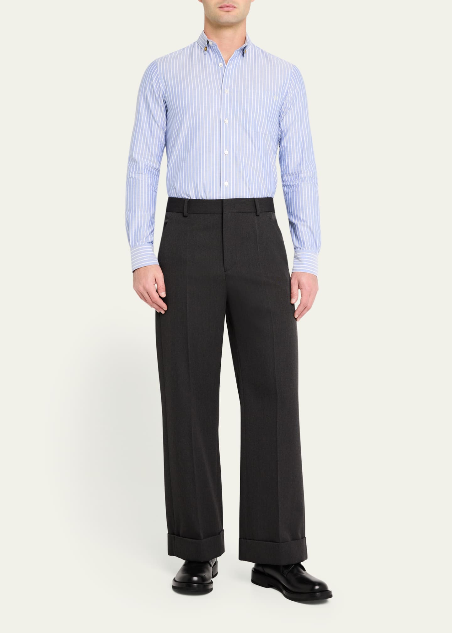 Valentino Garavani Men's Striped Poplin Sport Shirt Image 2 of 5