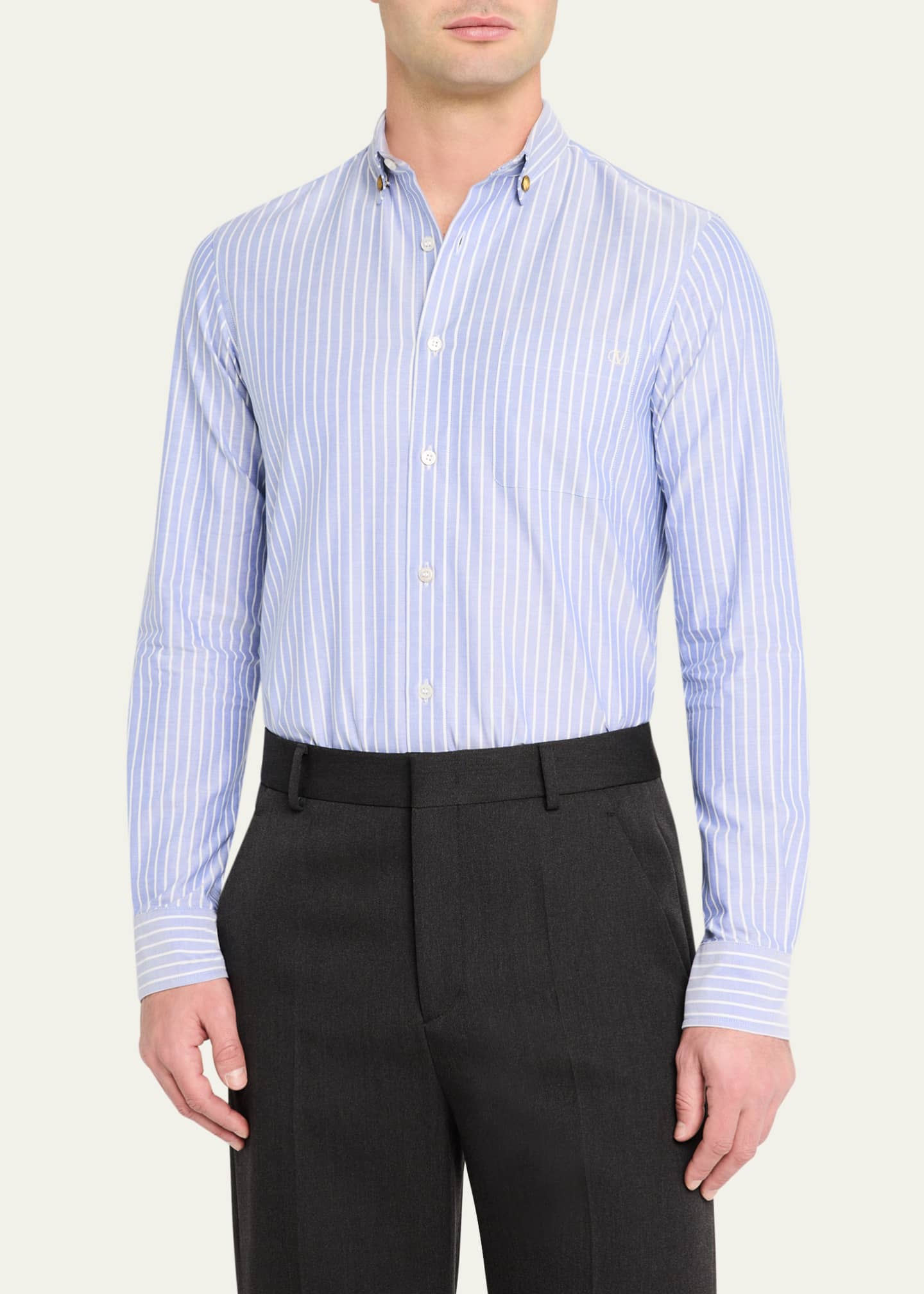 Valentino Garavani Men's Striped Poplin Sport Shirt Image 4 of 5