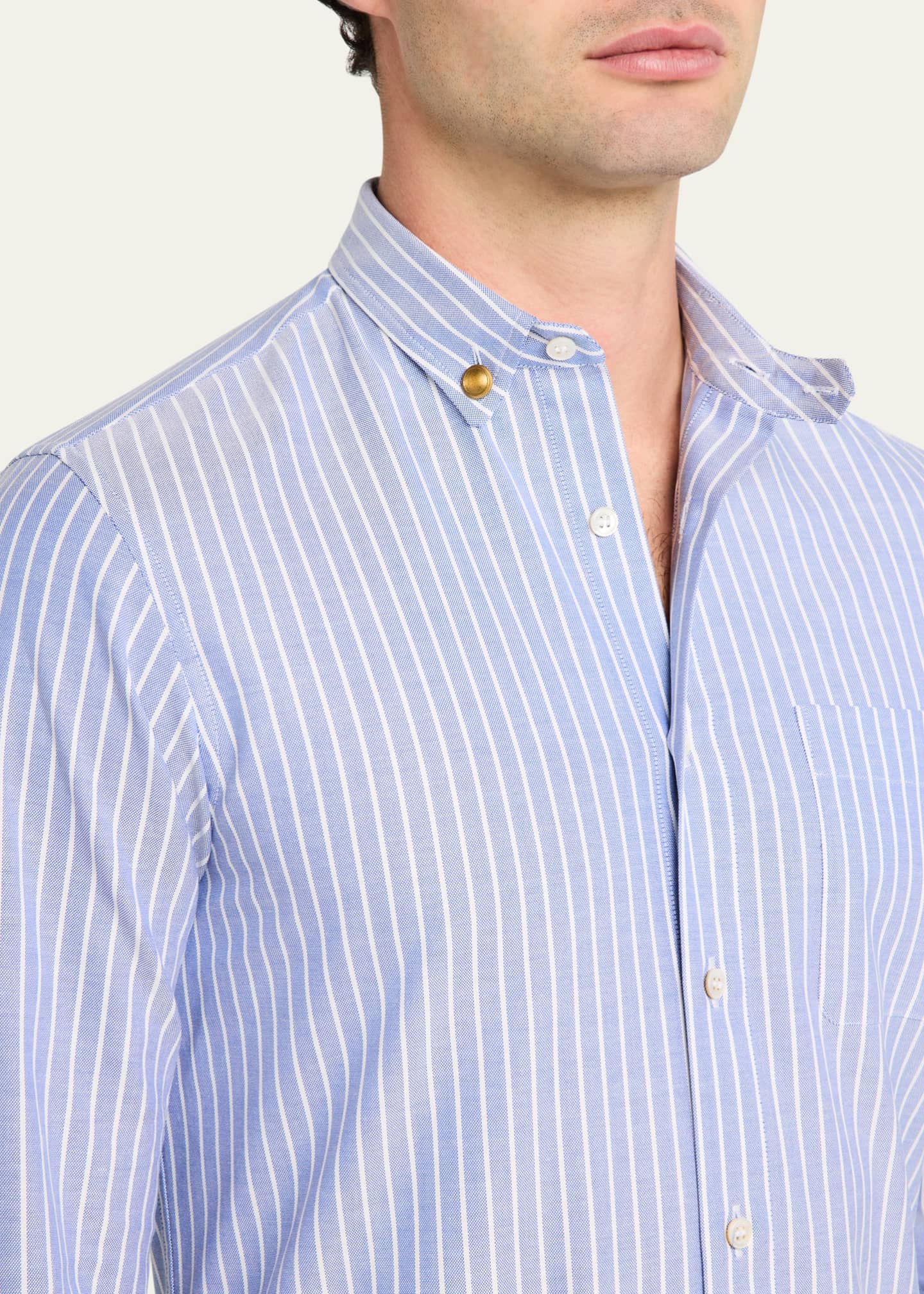Valentino Garavani Men's Striped Poplin Sport Shirt Image 5 of 5