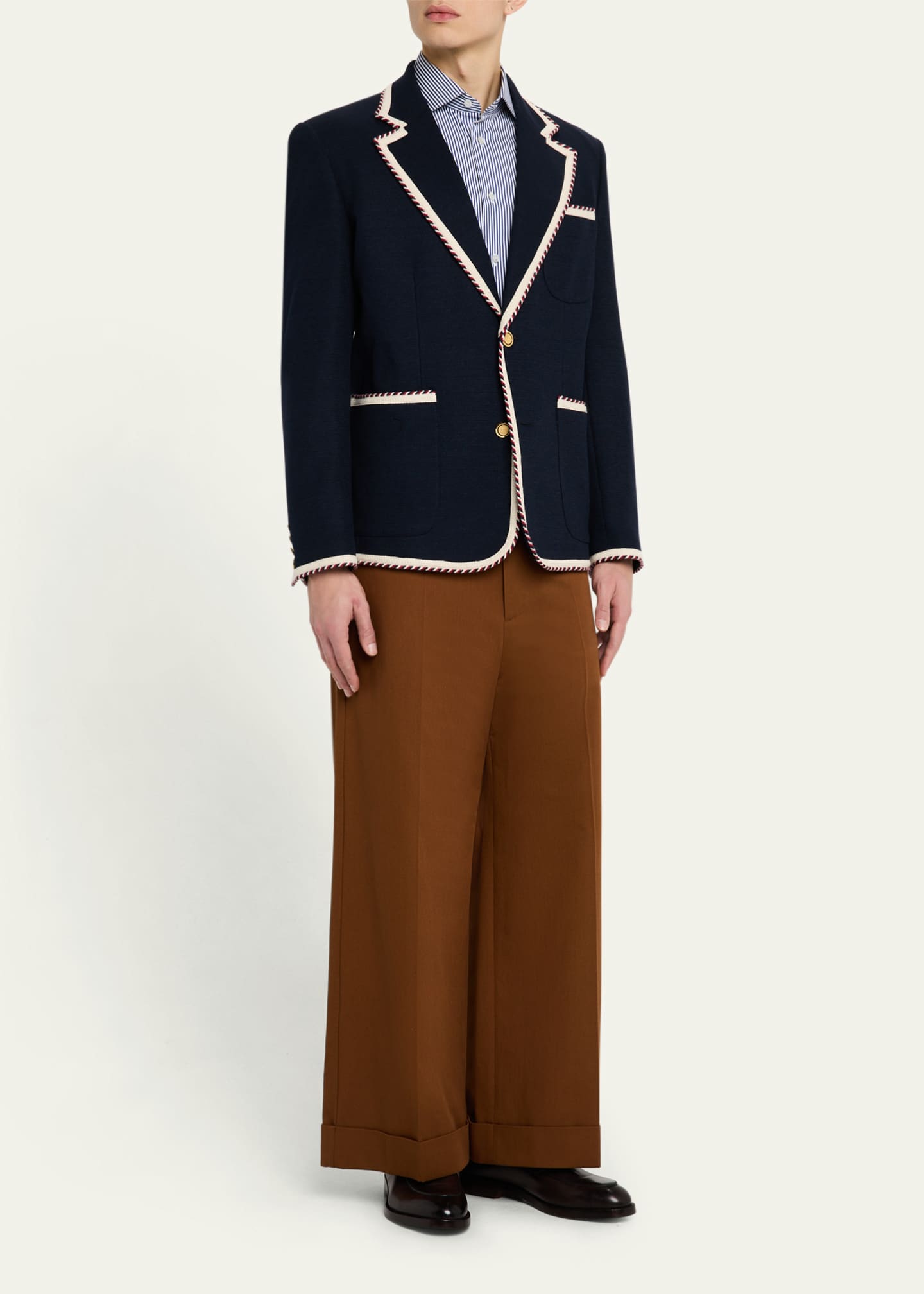 Valentino Garavani Men's Cuffed Wide-Leg Gabardine Pants Image 2 of 5