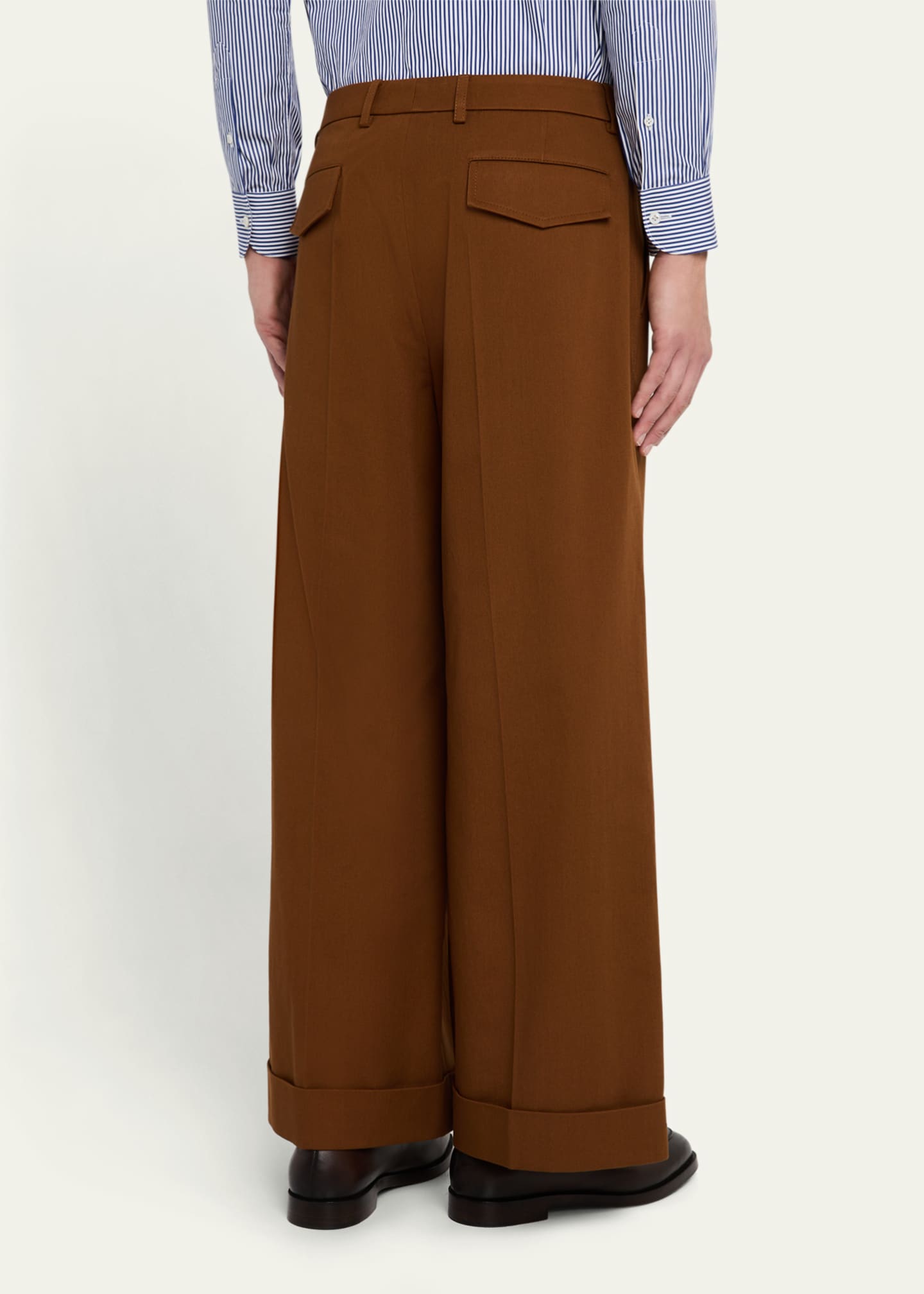 Valentino Garavani Men's Cuffed Wide-Leg Gabardine Pants Image 3 of 5