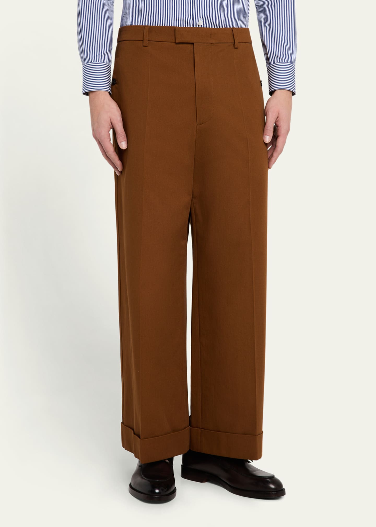 Valentino Garavani Men's Cuffed Wide-Leg Gabardine Pants Image 4 of 5
