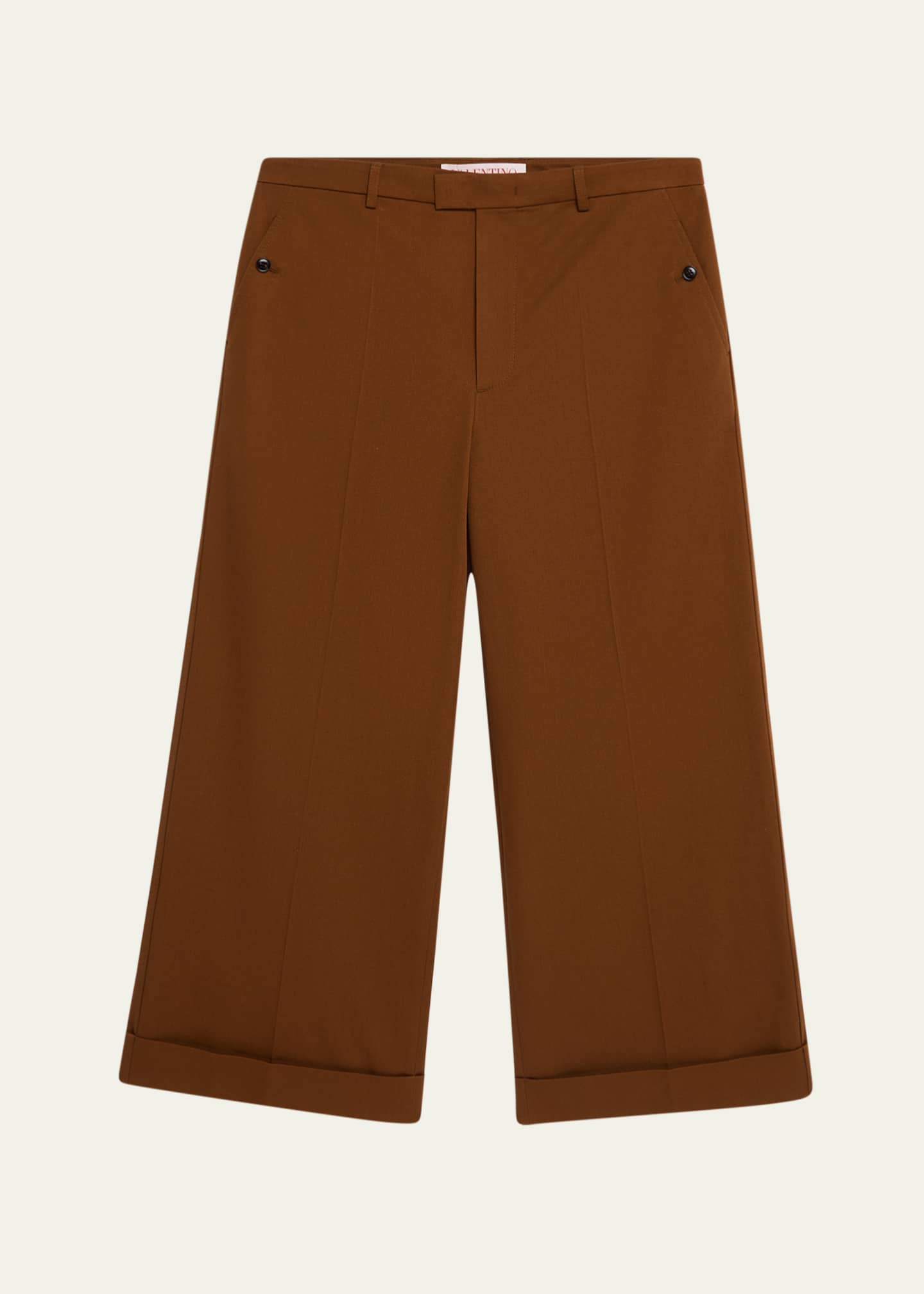 Valentino Garavani Men's Cuffed Wide-Leg Gabardine Pants Image 1 of 5