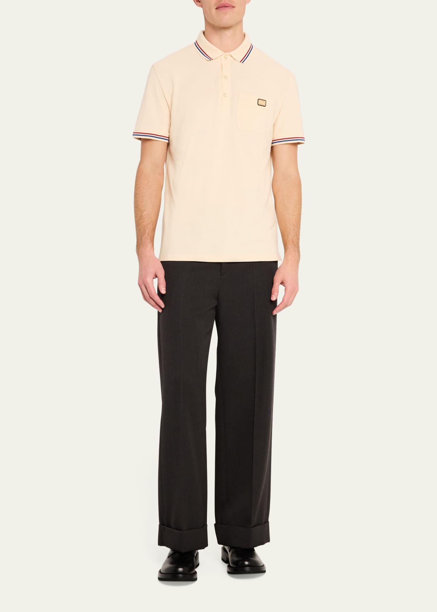 Valentino Garavani Men's Contrast-Tip Pique Polo Shirt Image 2 of 5
