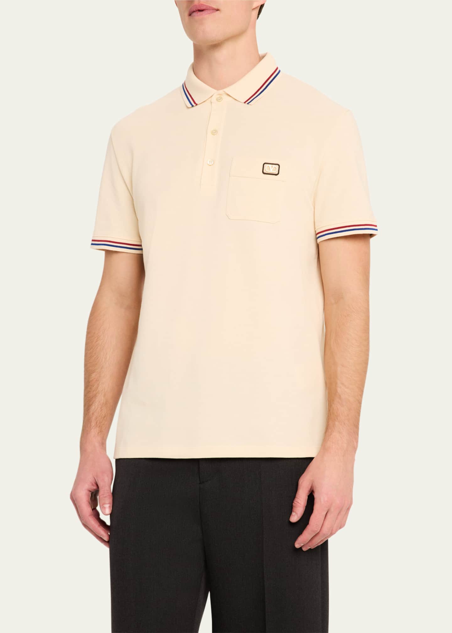 Valentino Garavani Men's Contrast-Tip Pique Polo Shirt Image 4 of 5