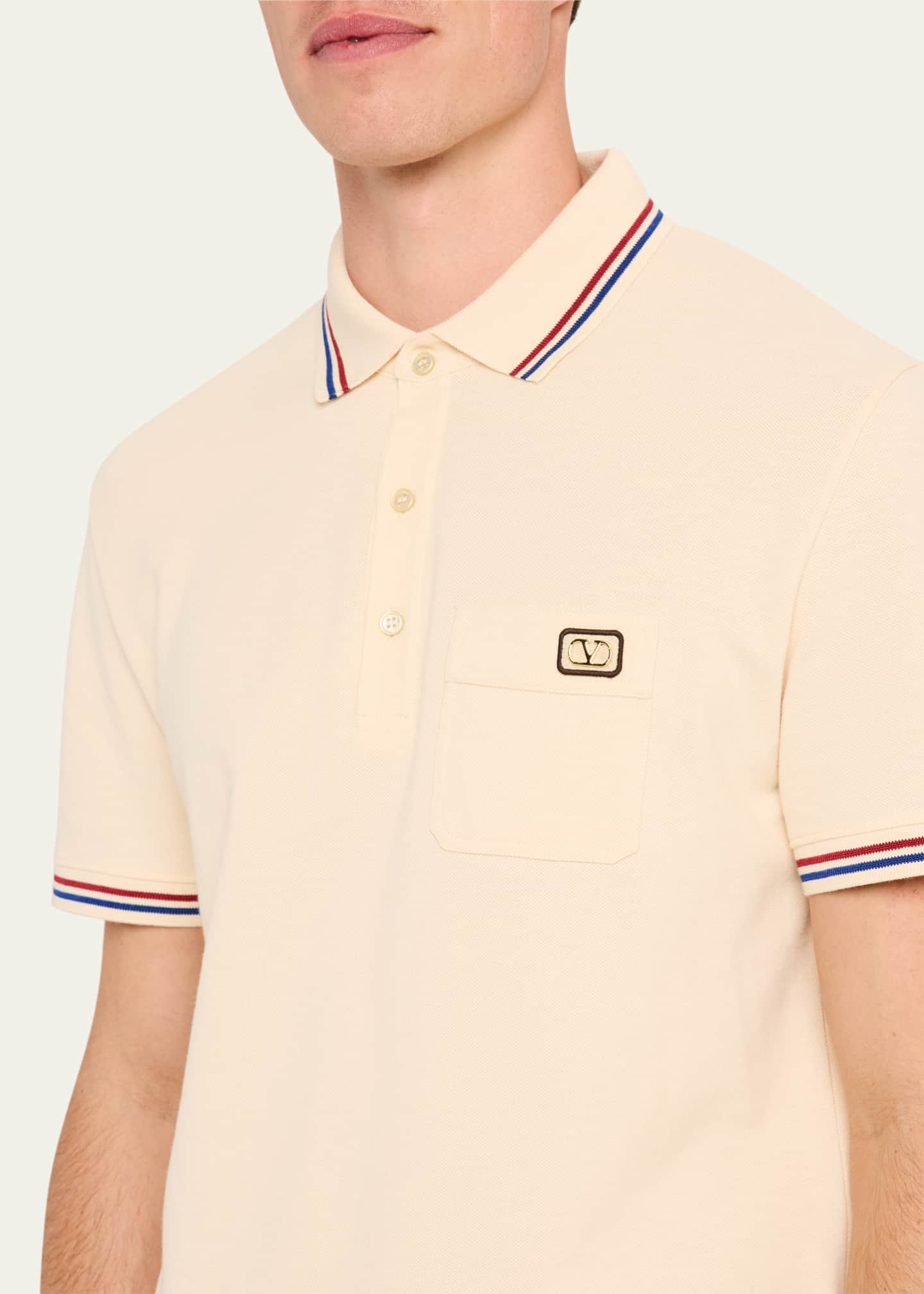 Valentino Garavani Men's Contrast-Tip Pique Polo Shirt Image 5 of 5