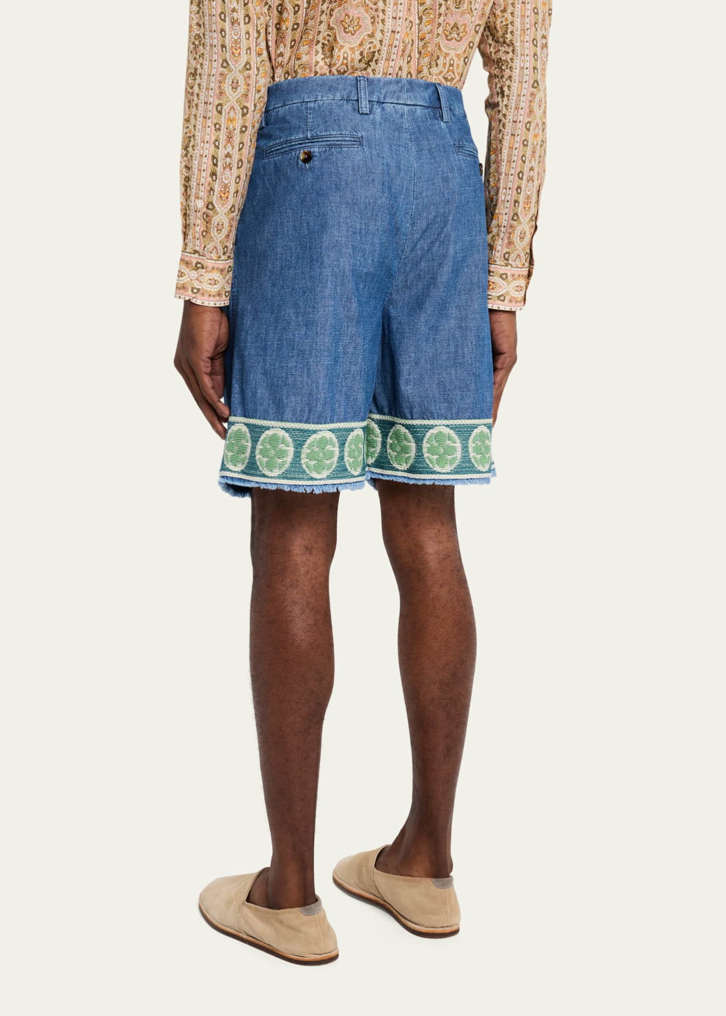Valentino Garavani Men's Chambray Embellished-Hem Shorts Image 3 of 5