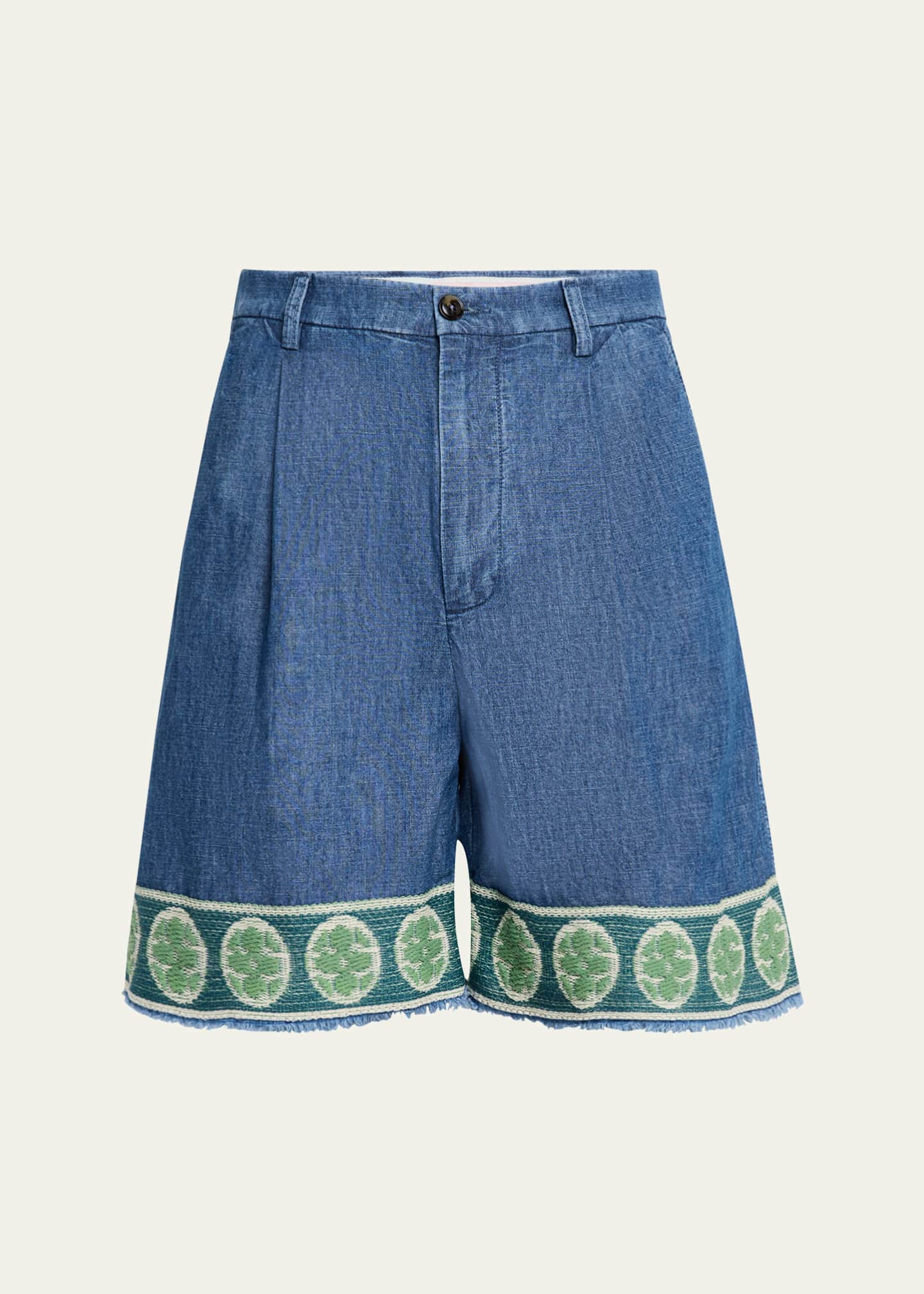 Valentino Garavani Men's Chambray Embellished-Hem Shorts Image 1 of 5