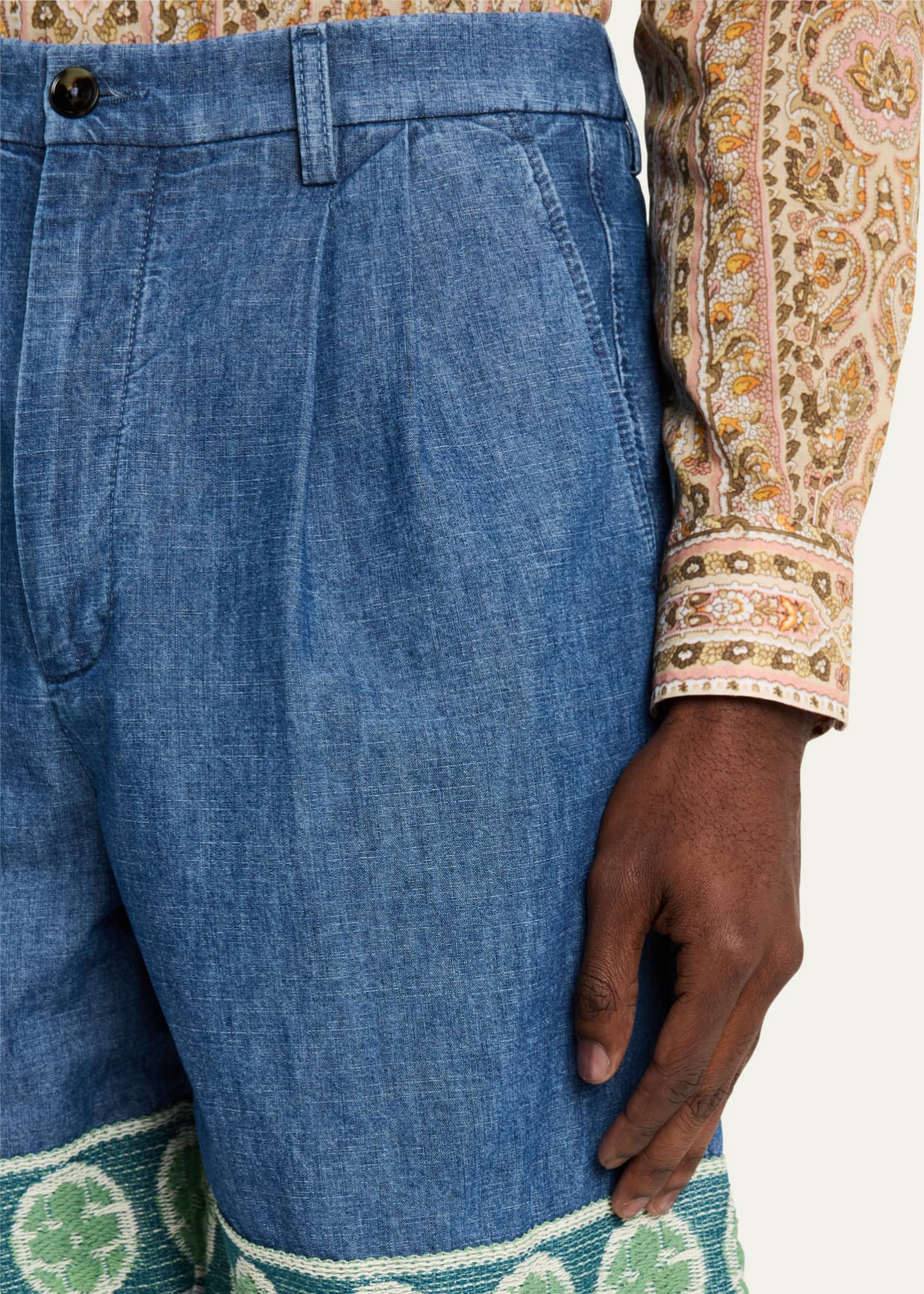 Valentino Garavani Men's Chambray Embellished-Hem Shorts Image 5 of 5