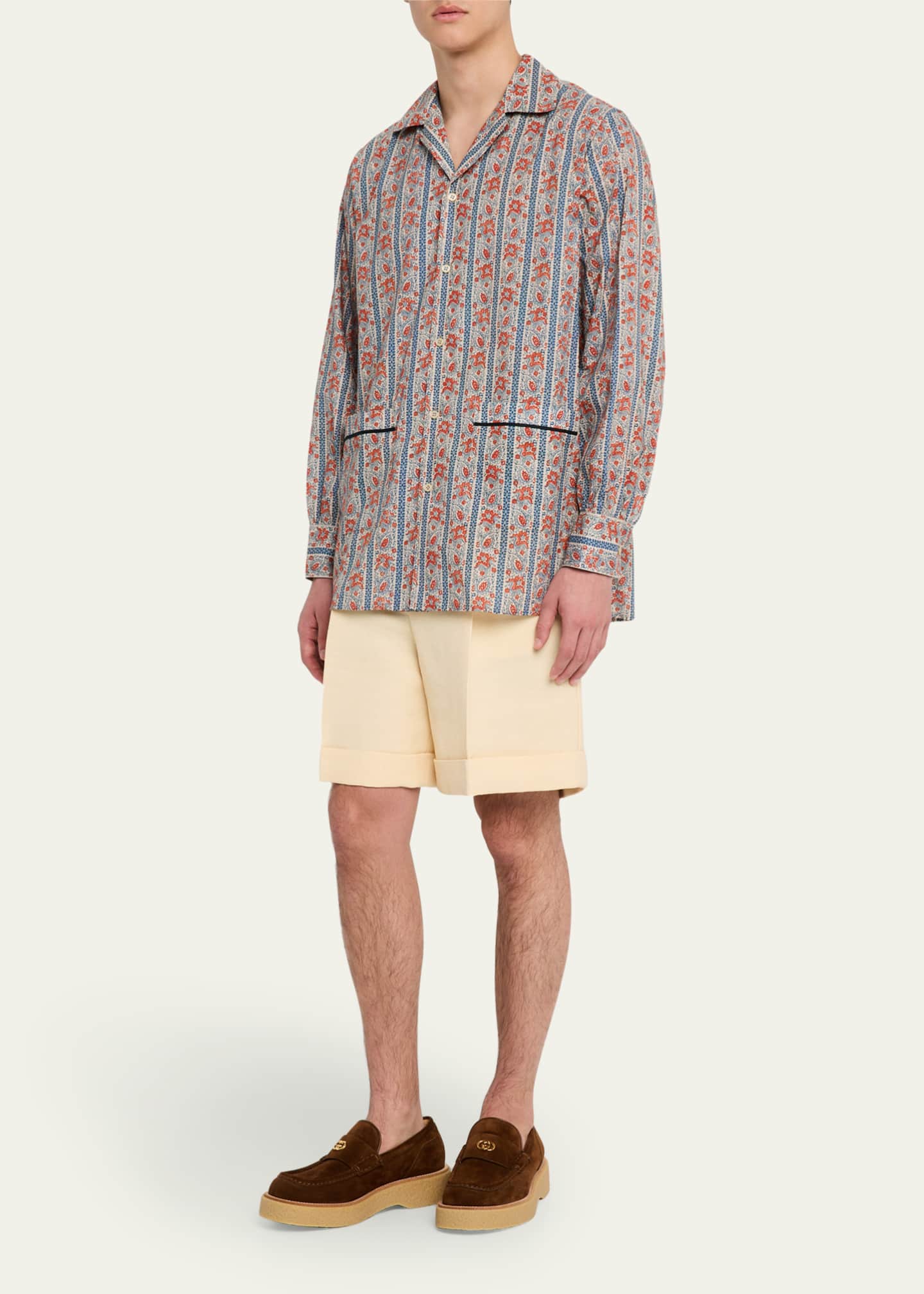 Valentino Garavani Men's Pleated Wide-Leg Shorts Image 2 of 5