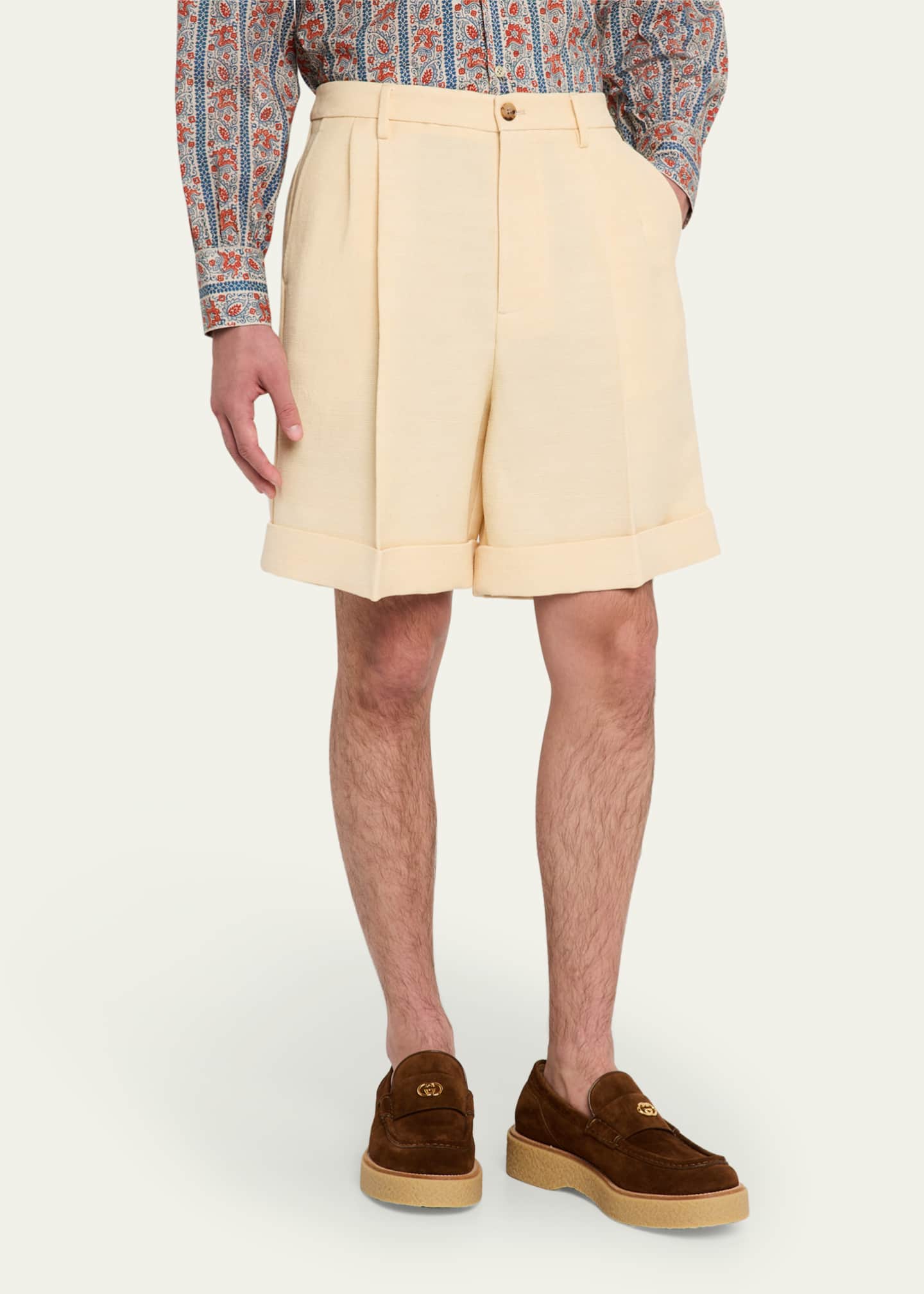 Valentino Garavani Men's Pleated Wide-Leg Shorts Image 4 of 5