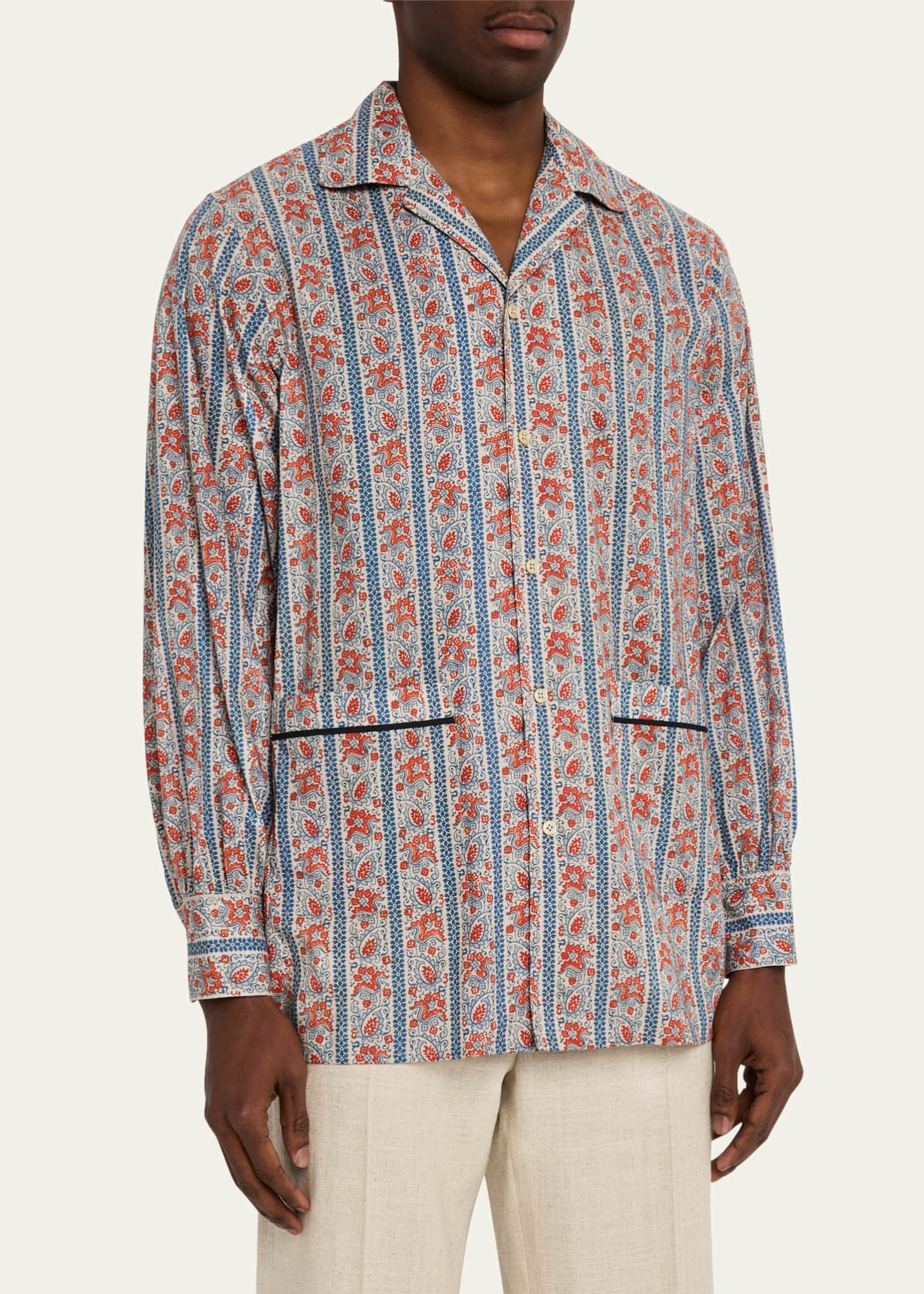 Valentino Garavani Men's Muslin Floral Voyage Sport Shirt Image 4 of 5