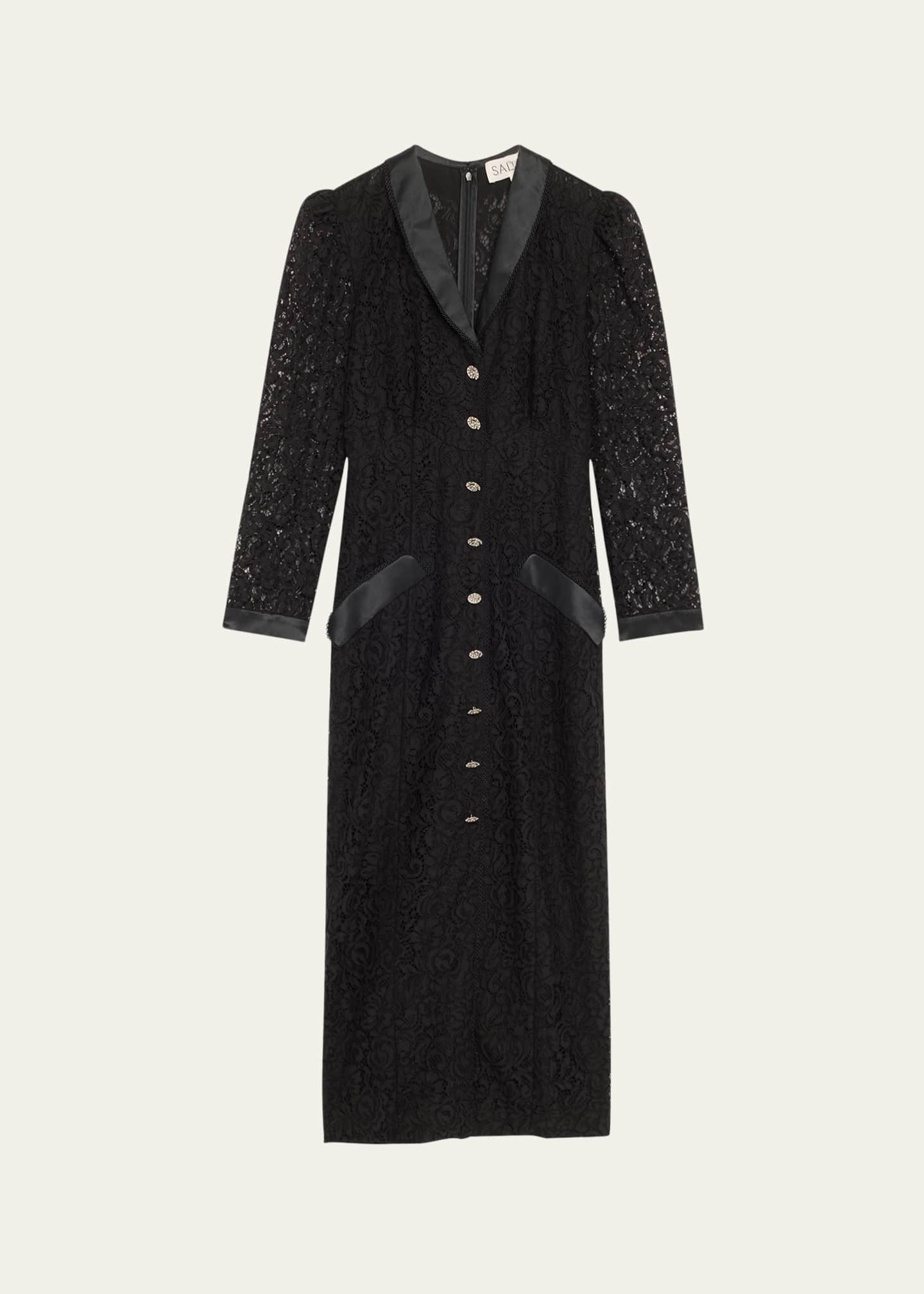 Saloni Lulu Long-Sleeve Velvet Dress Image 1 of 5
