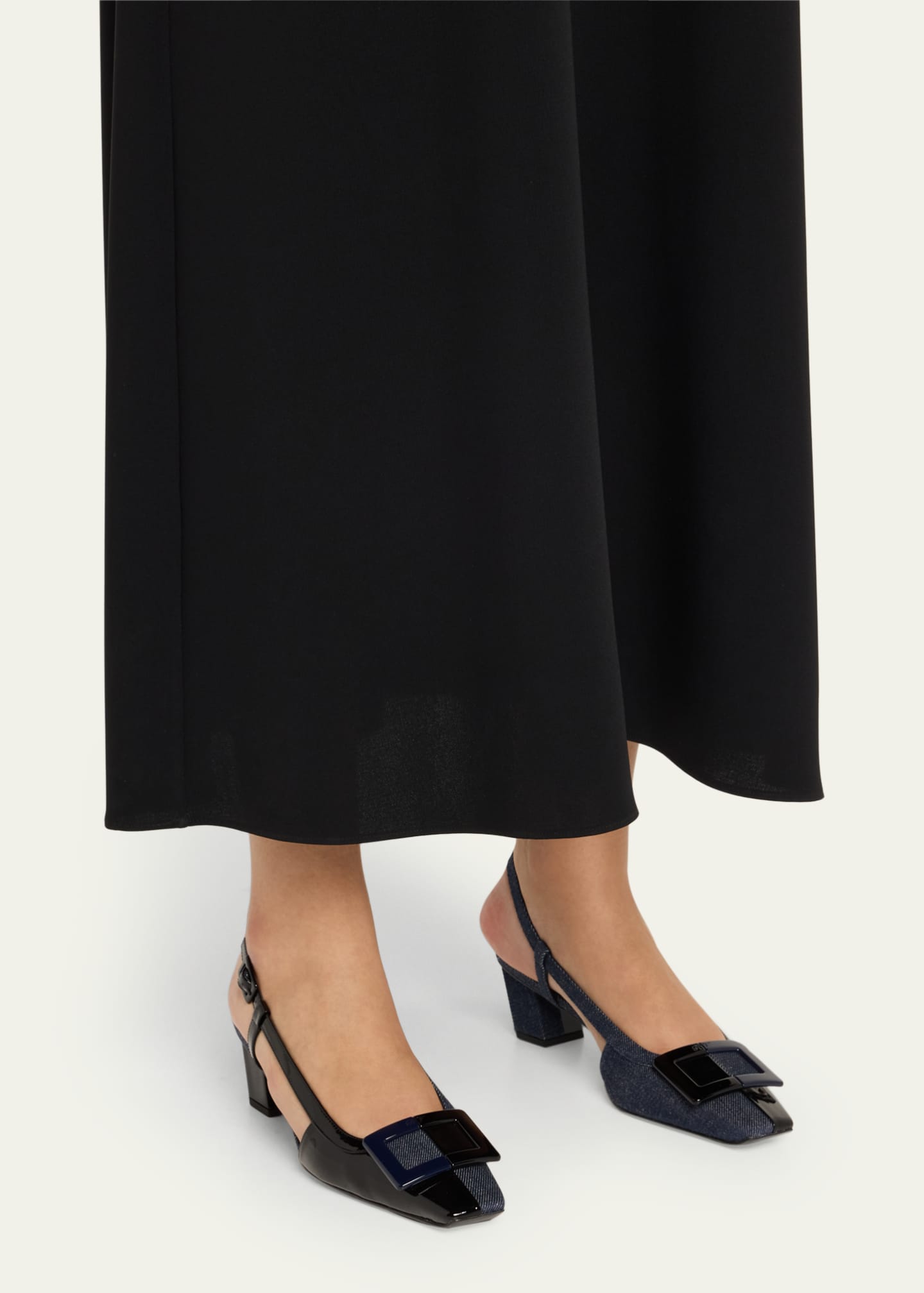 Roger Vivier Bicolor Leather Denim Buckle Slingback Pumps Image 2 of 6