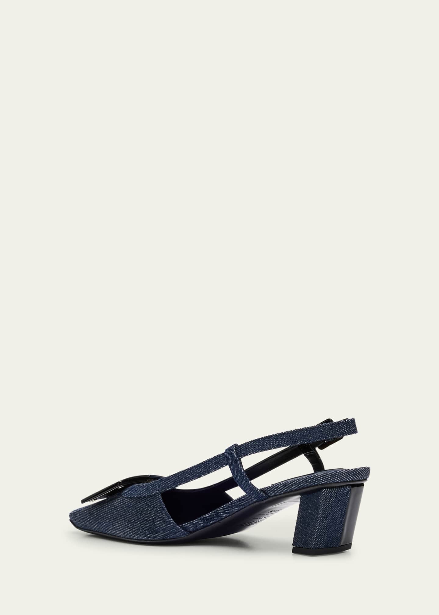 Roger Vivier Bicolor Leather Denim Buckle Slingback Pumps Image 4 of 6