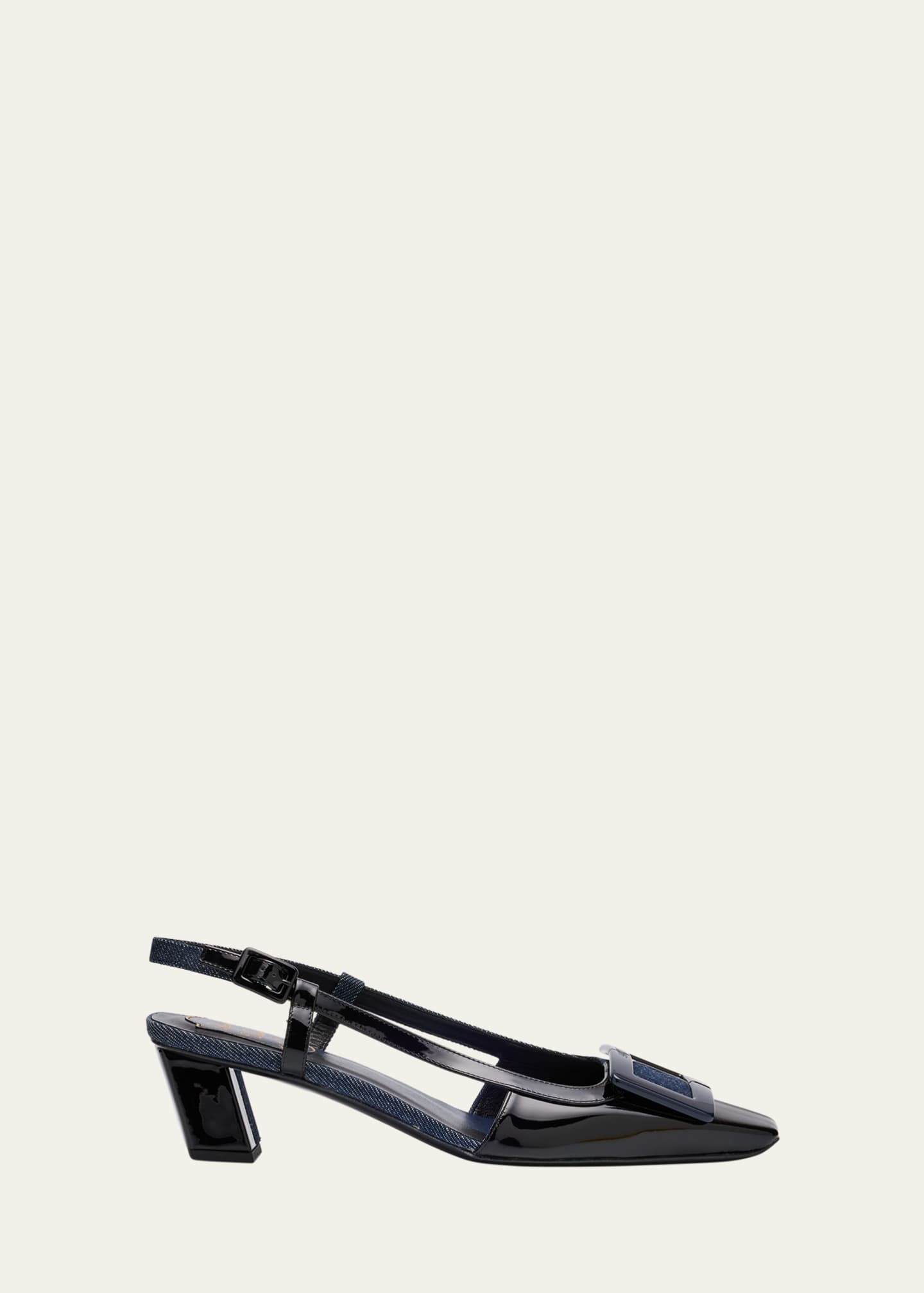 Roger Vivier Bicolor Leather Denim Buckle Slingback Pumps Image 1 of 6