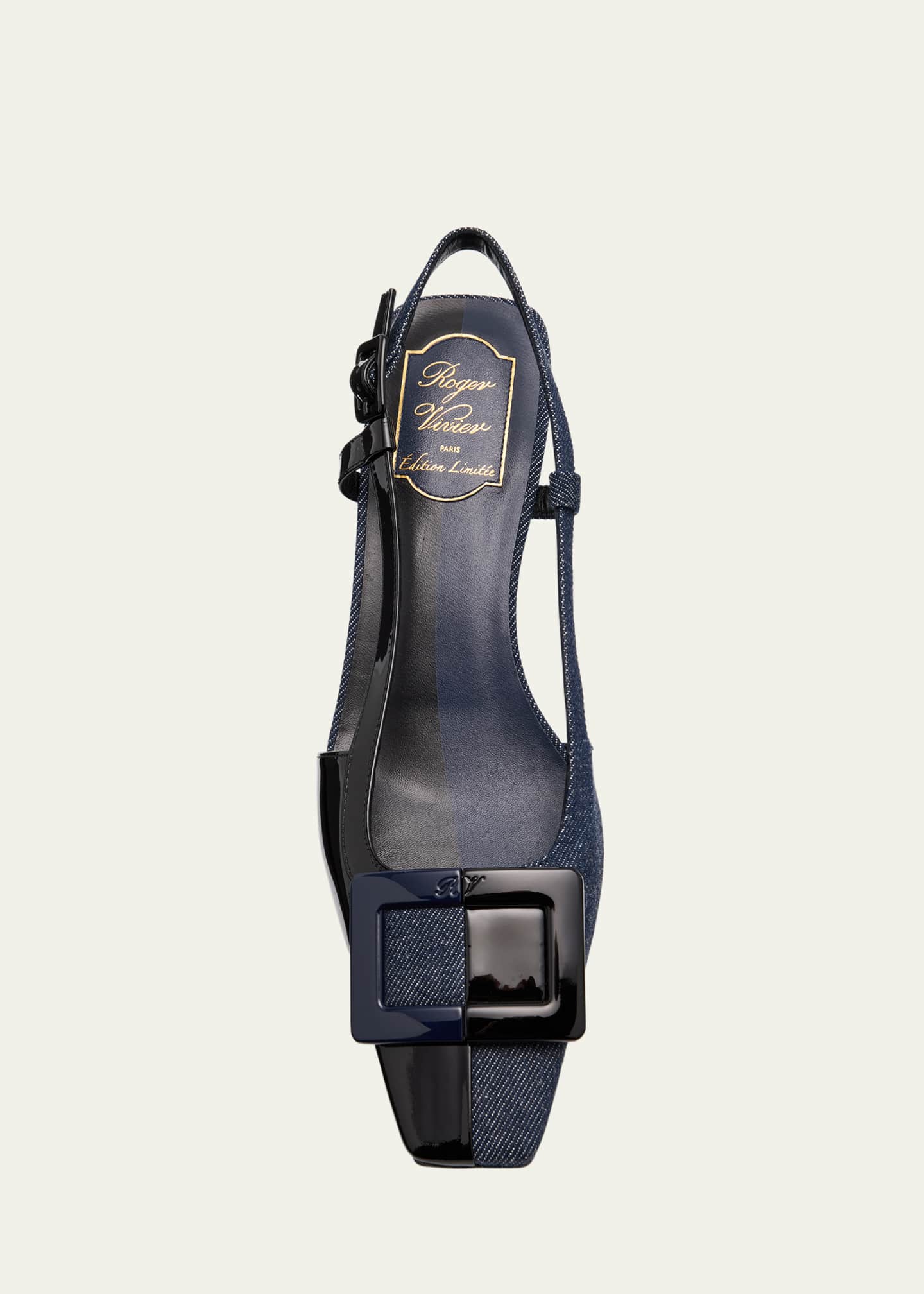 Roger Vivier Bicolor Leather Denim Buckle Slingback Pumps Image 5 of 6