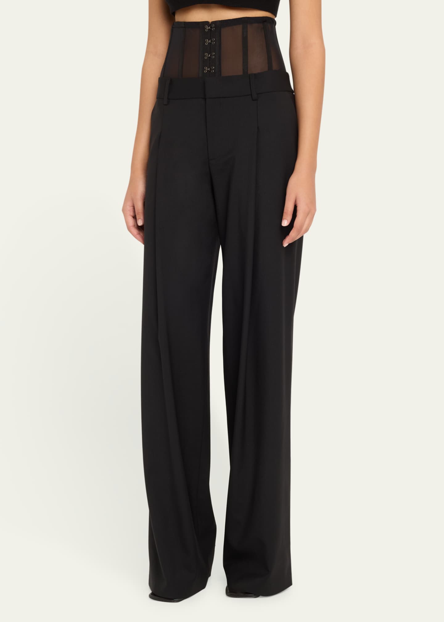 Monse Sheer Corset Wide Leg Wool Trousers