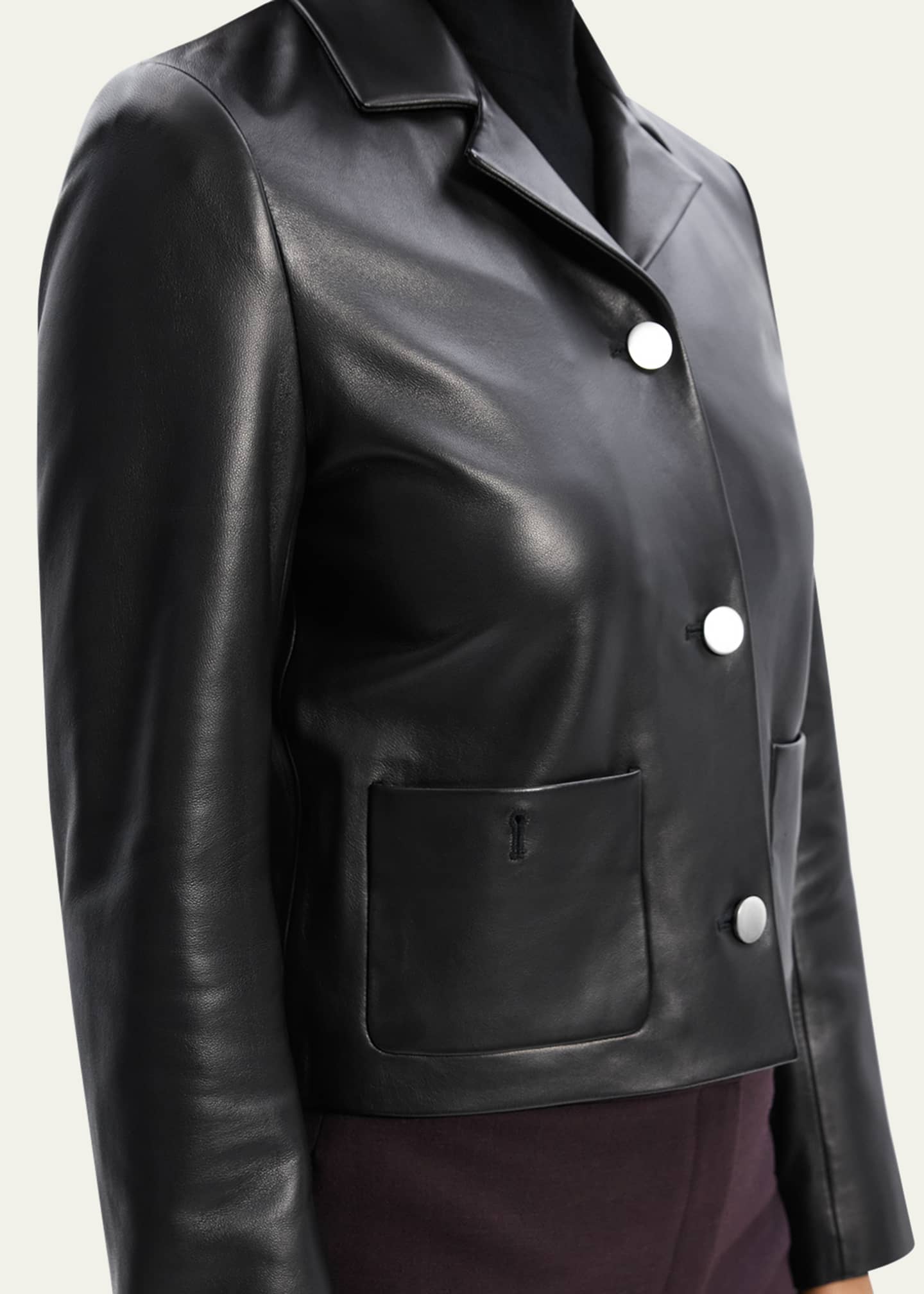 Theory Women s Leather Boxy Cropped Jacket Black Size 12